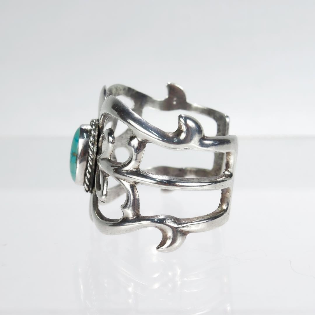 Women's or Men's Vintage Old Pawn Navajo Silver & Turquoise Cuff Bracelet For Sale