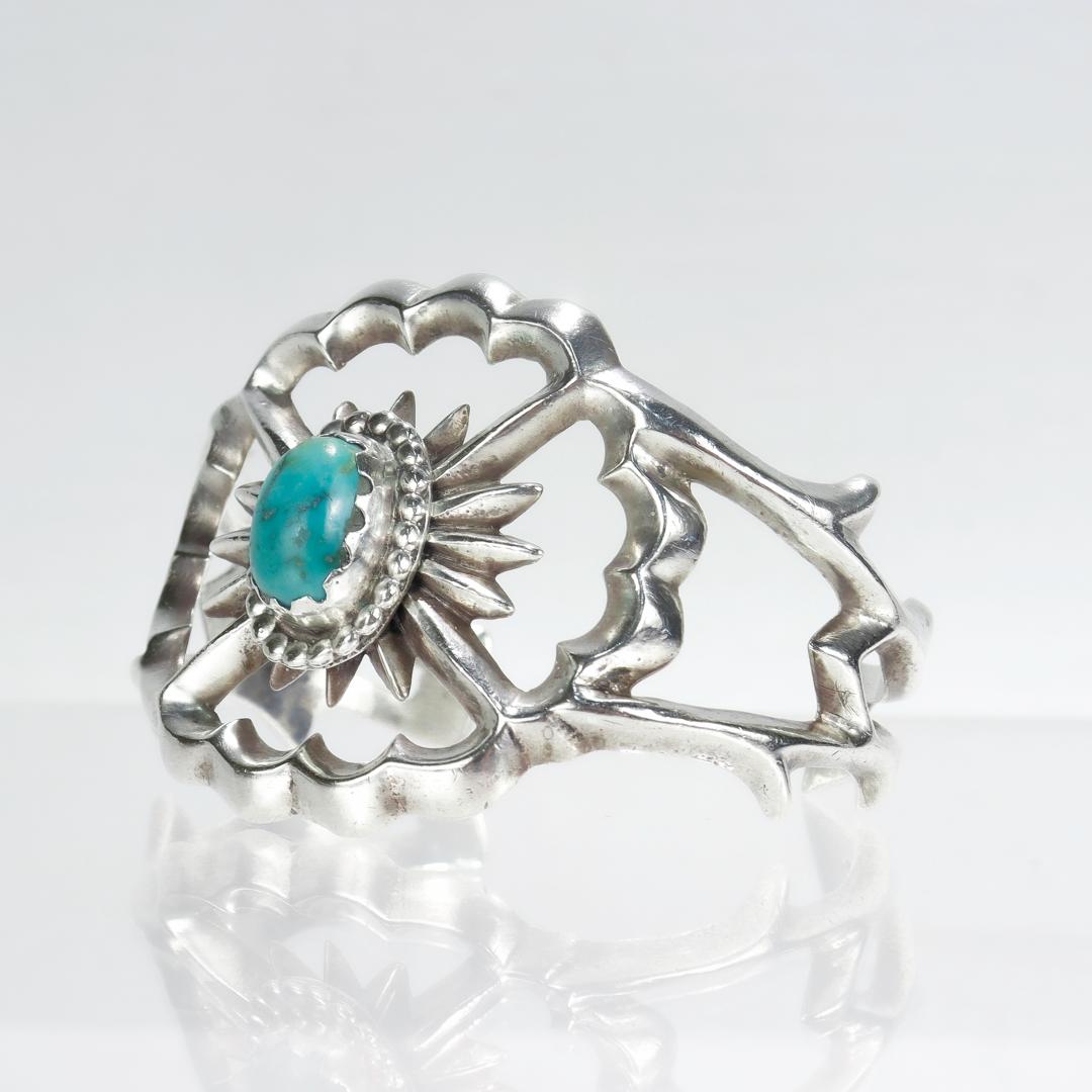 Vintage Old Pawn Navajo Silver & Turquoise Cuff Bracelet  In Good Condition For Sale In Philadelphia, PA