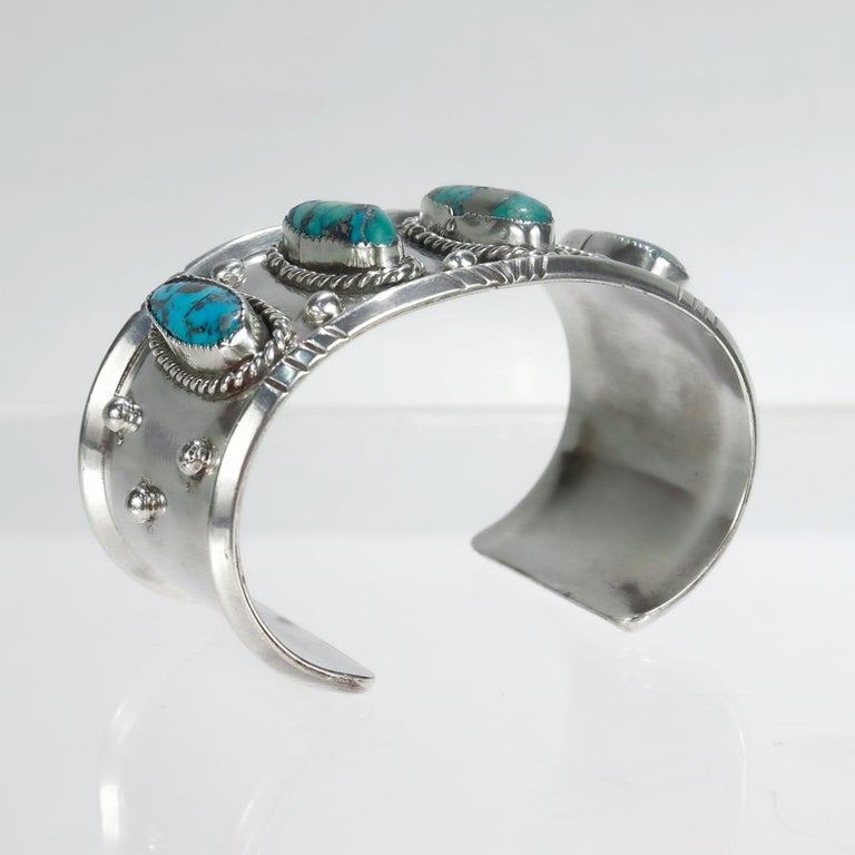 Vintage Old Pawn Navajo Silver and Turquoise Cuff Bracelet For Sale at ...