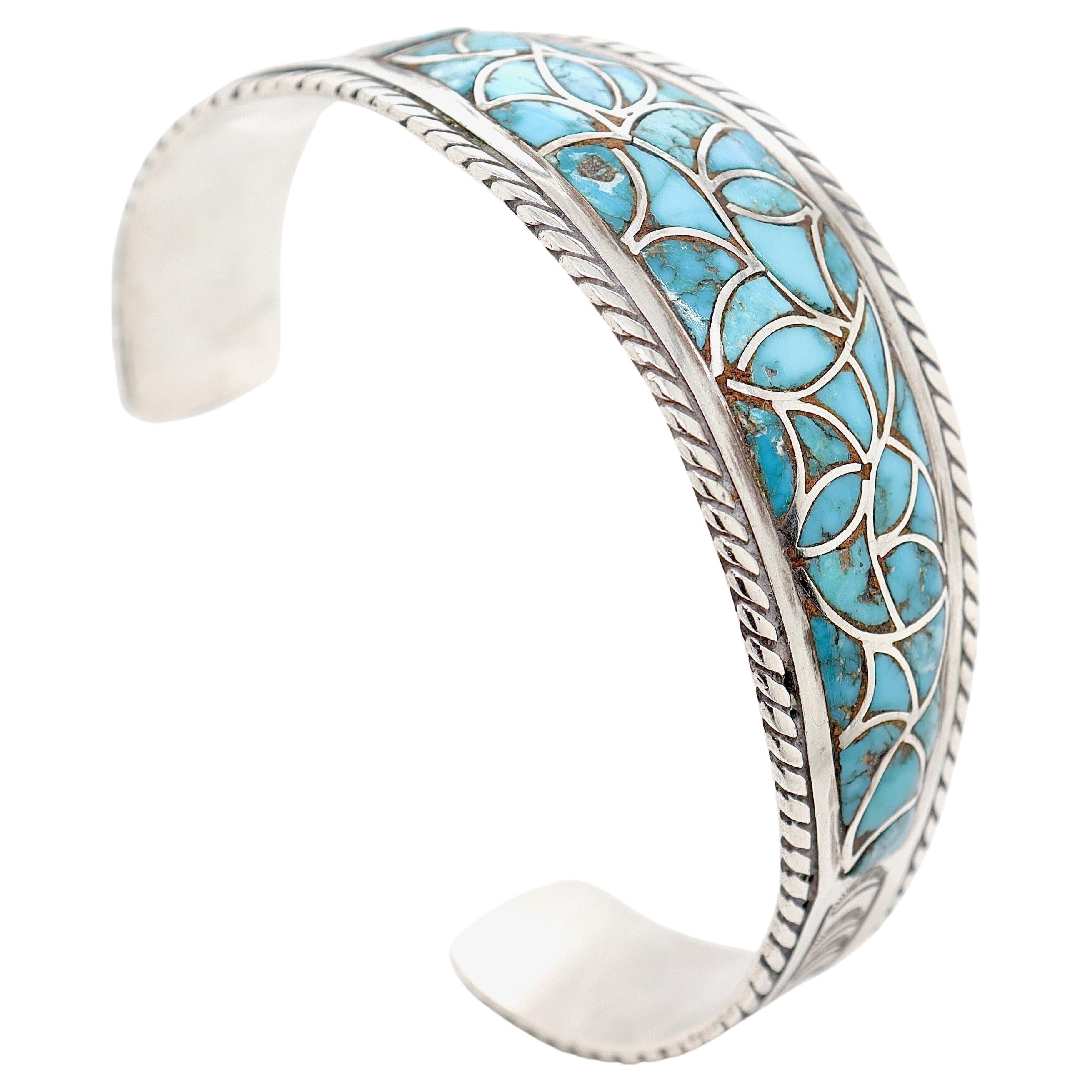 Vintage Old Pawn Navajo Silver & Turquoise Cuff Bracelet