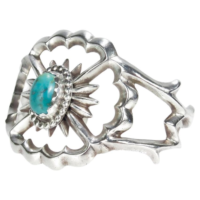 Vintage Old Pawn Navajo Silver & Turquoise Cuff Bracelet  For Sale