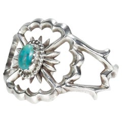 Retro Old Pawn Navajo Silver & Turquoise Cuff Bracelet 