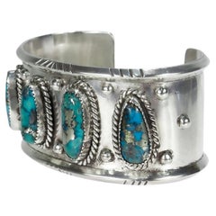 Vintage Old Pawn Navajo Silver & Turquoise Cuff Bracelet