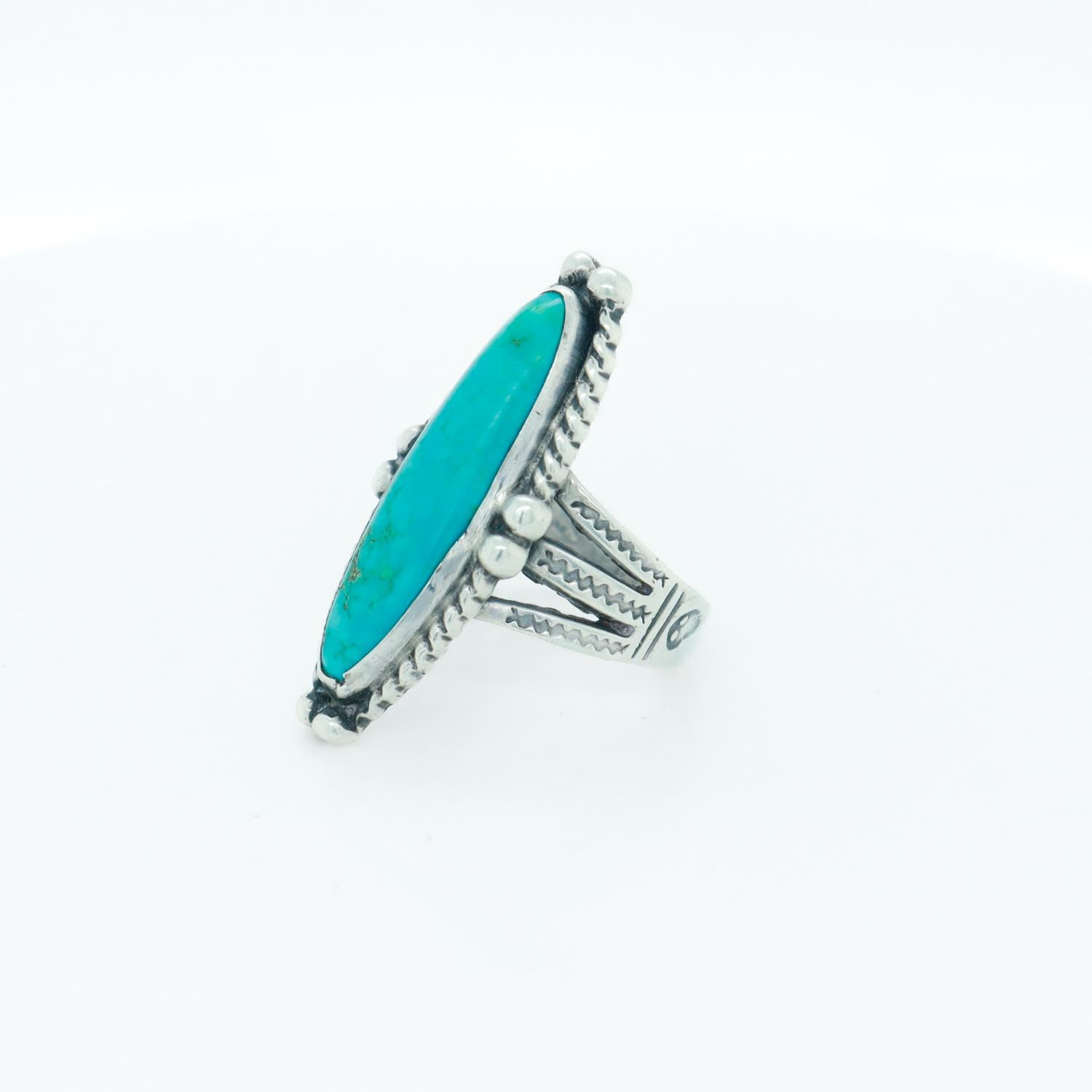 Cabochon Vintage Old Pawn Navajo Sterling Silver and Turquoise Ring For Sale