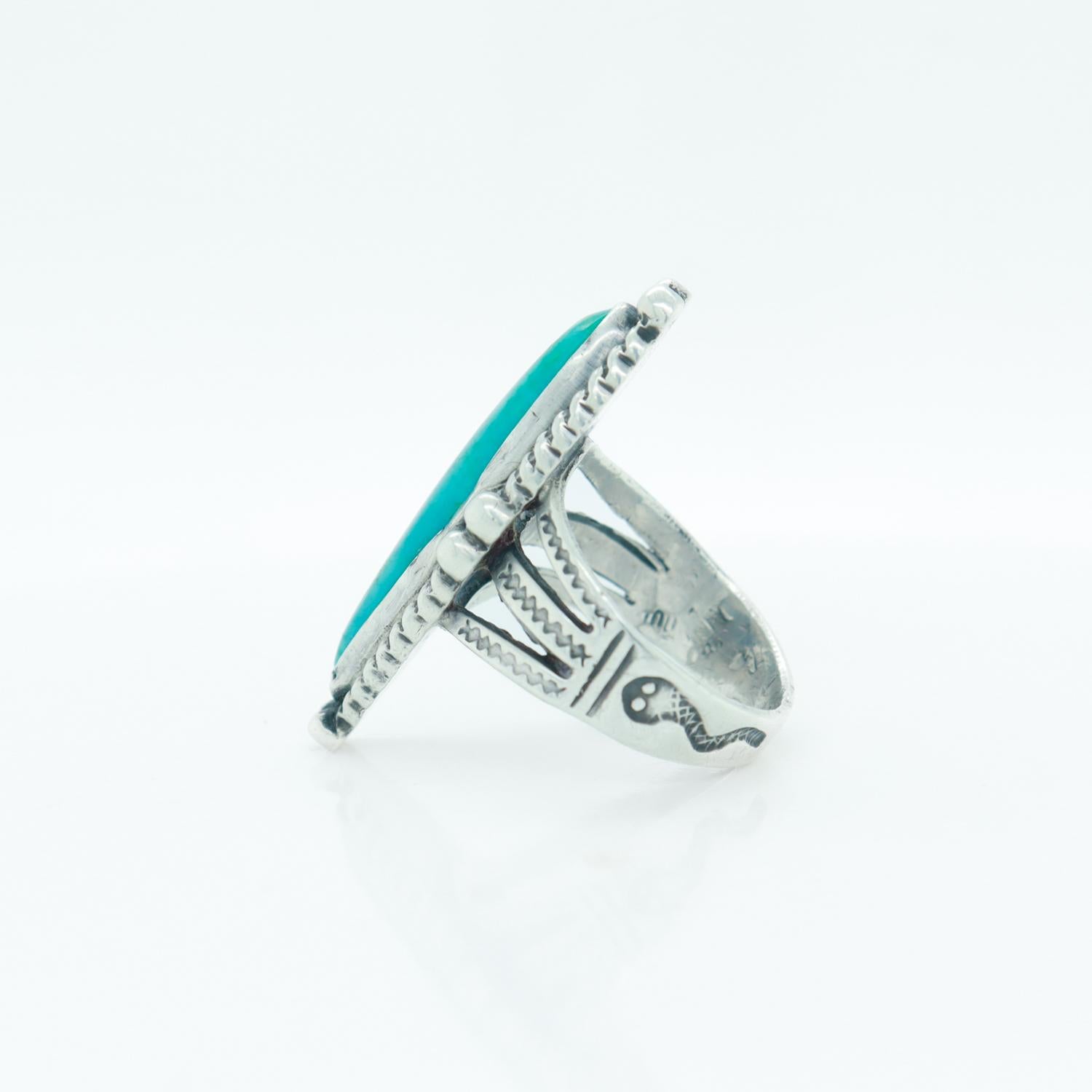 Women's or Men's Vintage Old Pawn Navajo Sterling Silver and Turquoise Ring For Sale