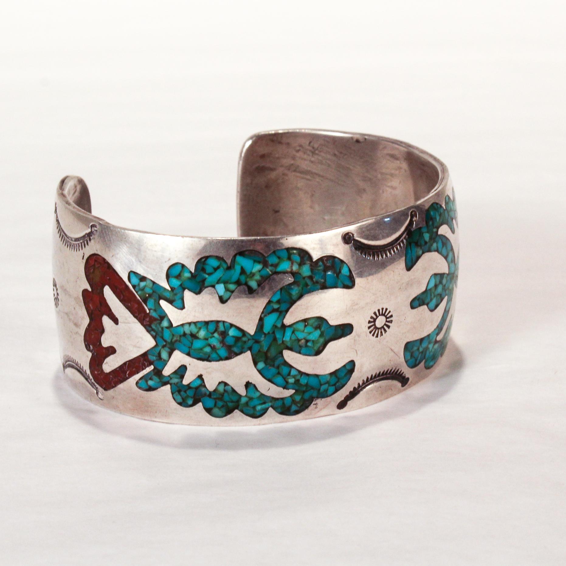 Turquoise Bracelet Old Pawn Indian Bracelet Vintage Native American Old Pawn Sterling Silver Turquoise Cuff Bracelet Navajo