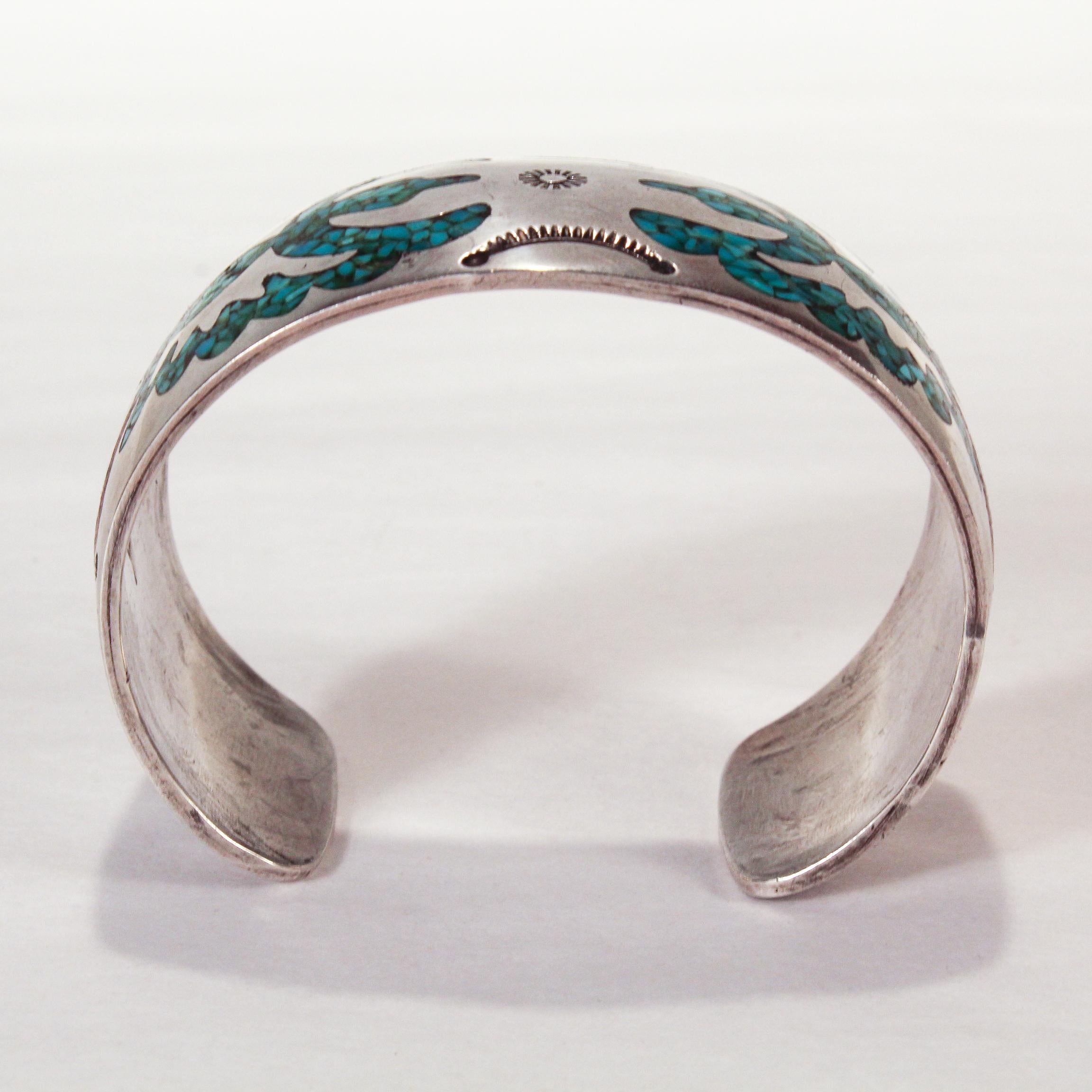 Round Cut Vintage Old Pawn Navajo Sterling Silver Cuff Bracelet by Colina Yazzie