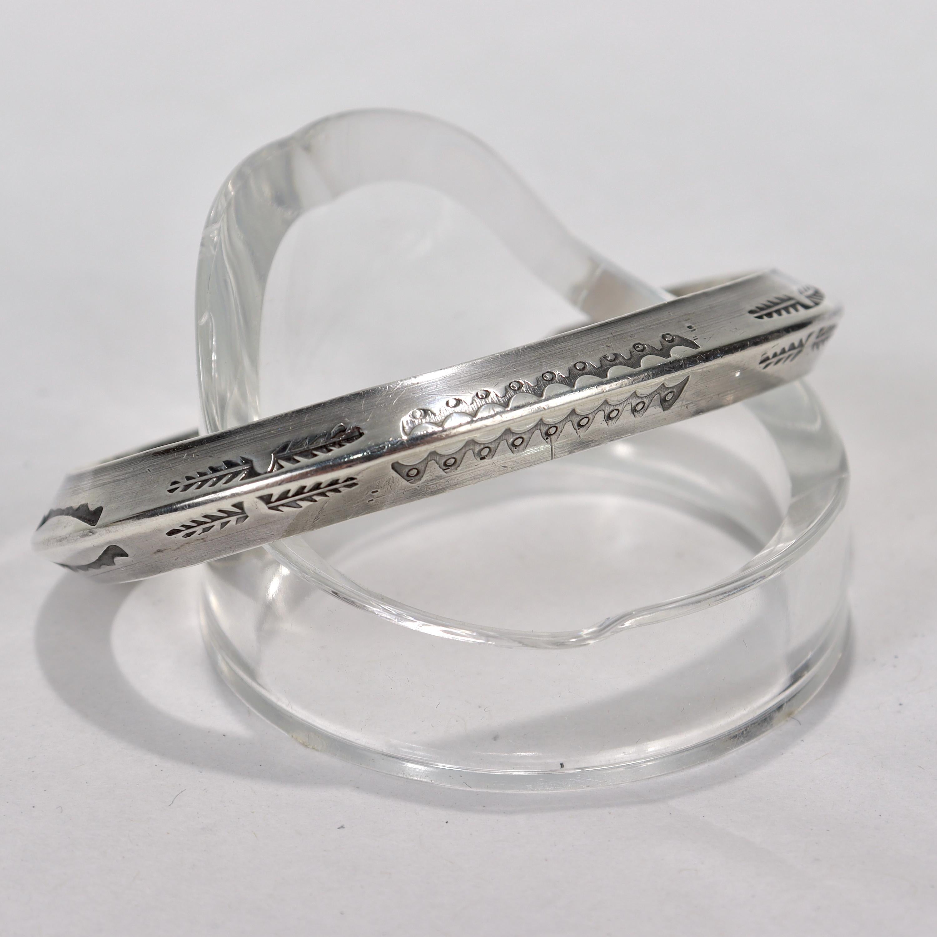 Women's or Men's Vintage Old Pawn Southwestern Navajo Silver Cuff Bracelet For Sale
