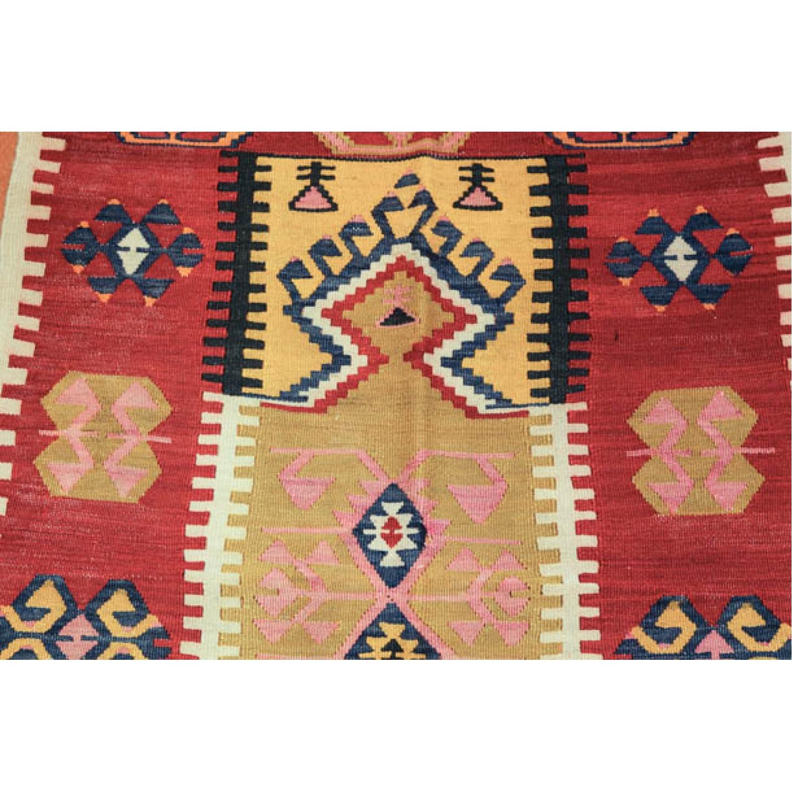 20th Century Vintage Old Sivas Kilim Central Anatolian Mihrab Rug Turkish Carpet For Sale
