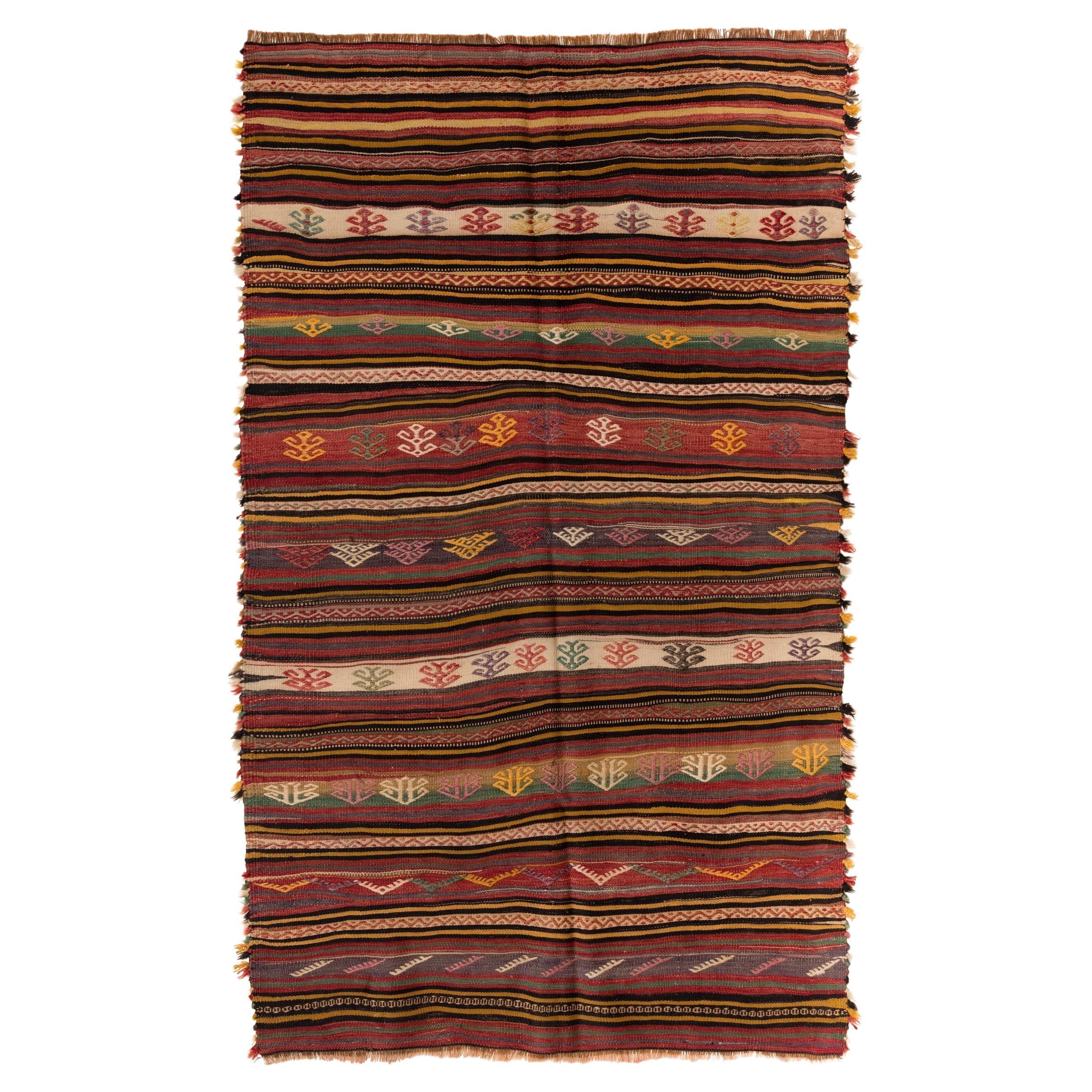 Vintage Old Stripe Kilim Balikesir Rug Tappeto turco naturale dell'Anatolia occidentale in vendita