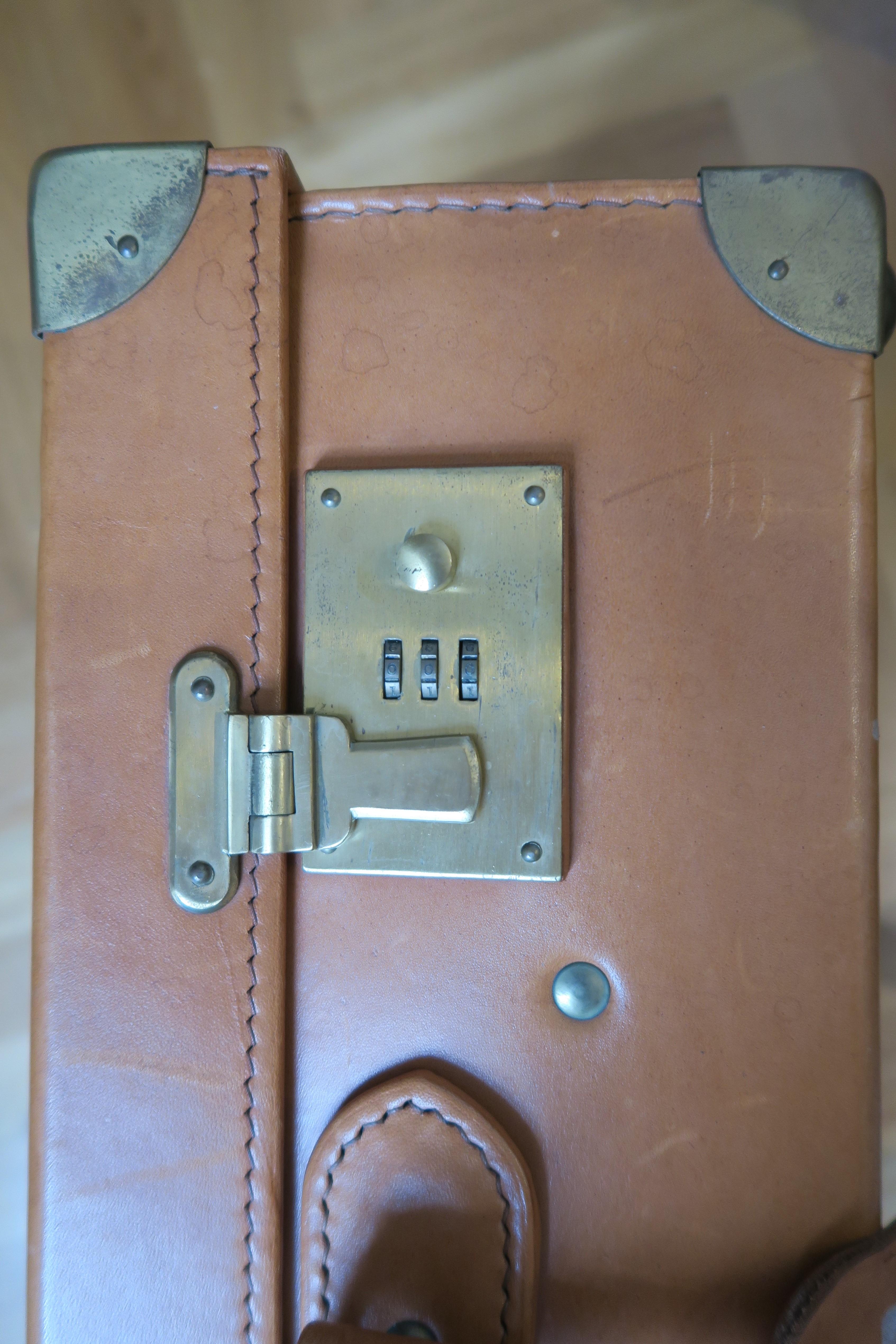 Austrian Vintage Old Timer Suitcase Made from Cowhide with Combination Lock For Sale