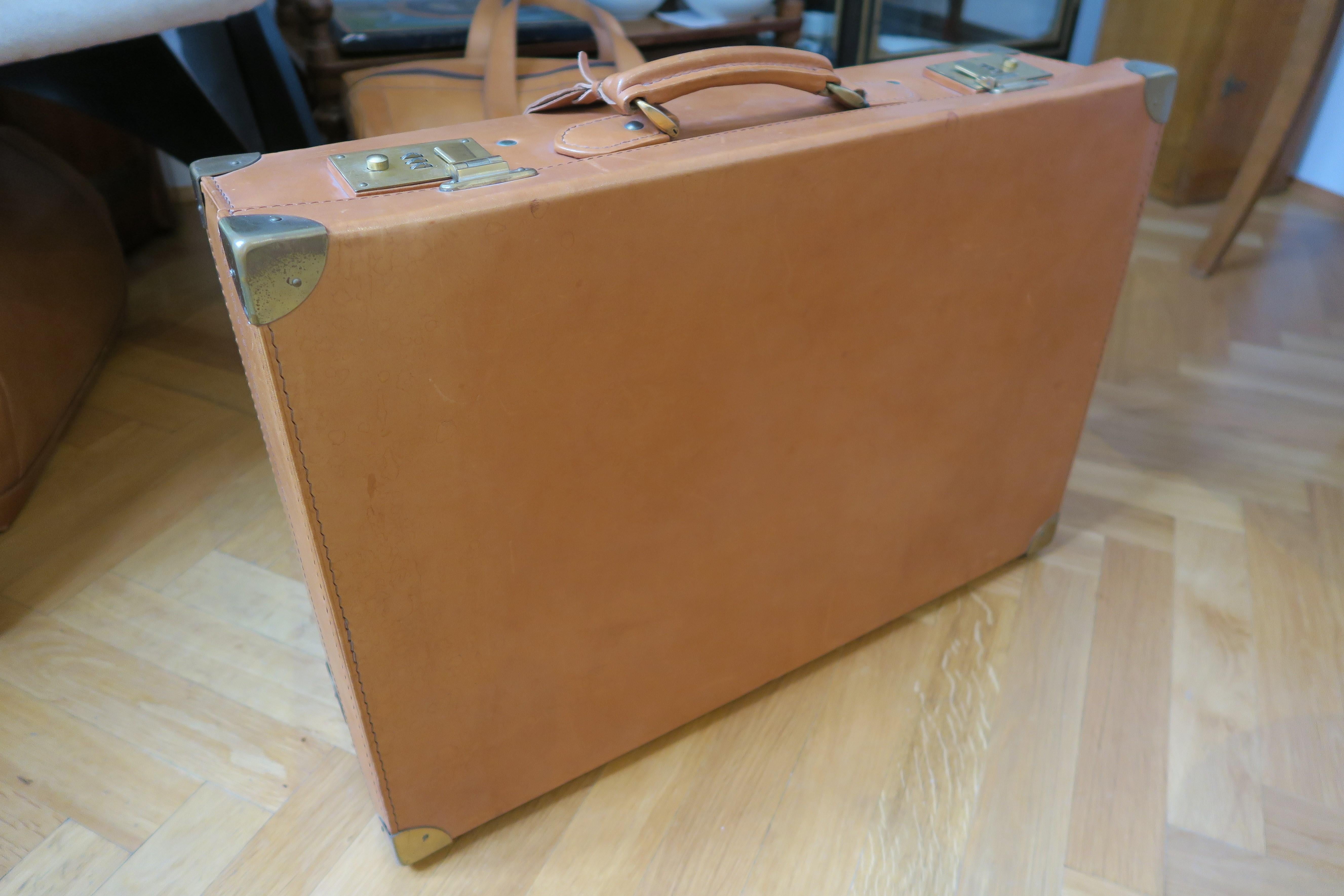 Vintage Old Timer Suitcase Made from Cowhide with Combination Lock For Sale 1
