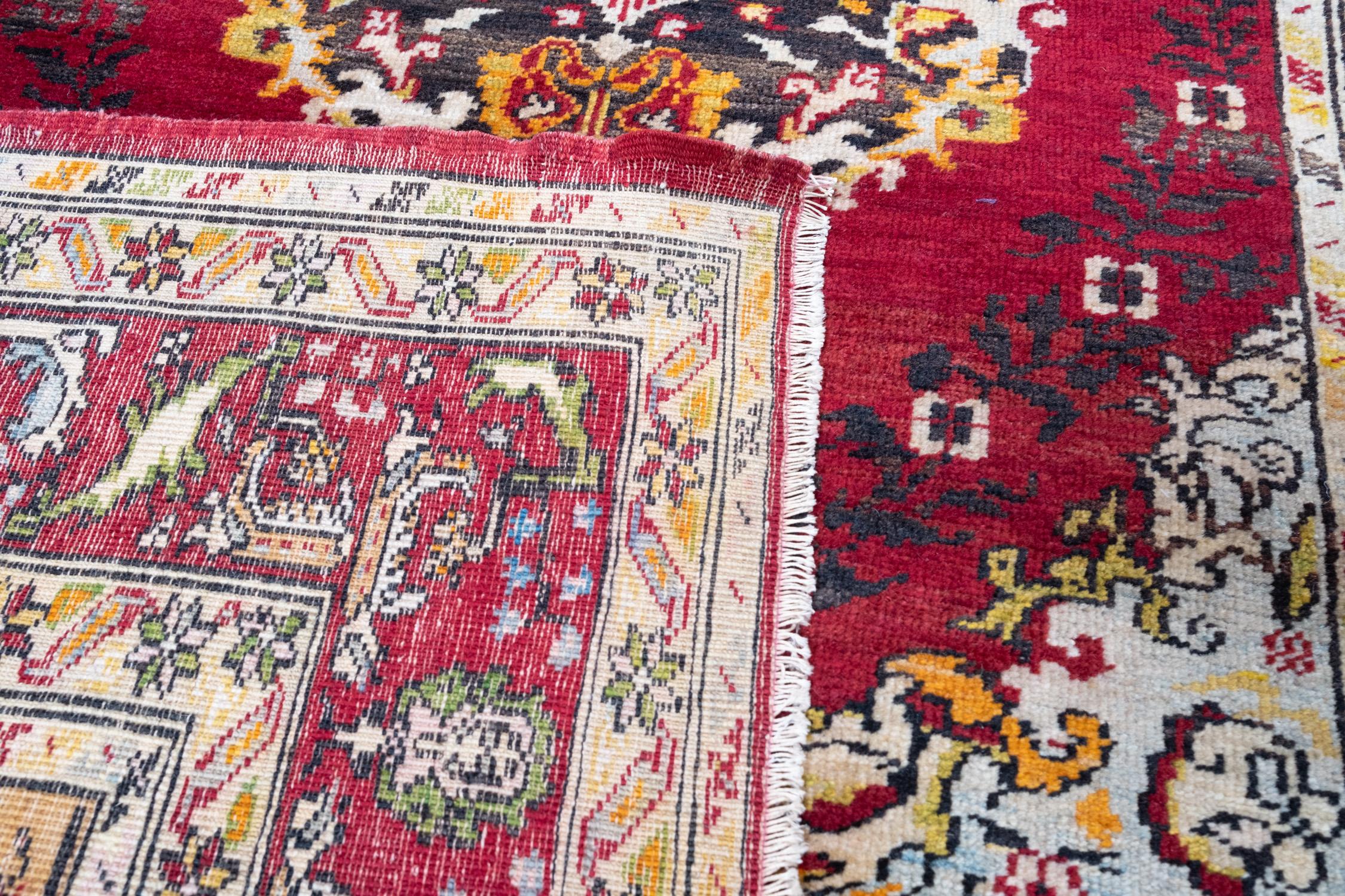 Alfombra antigua de pueblo de lana anudada a mano Konya Anatolia Central Alfombra turca Turco en venta