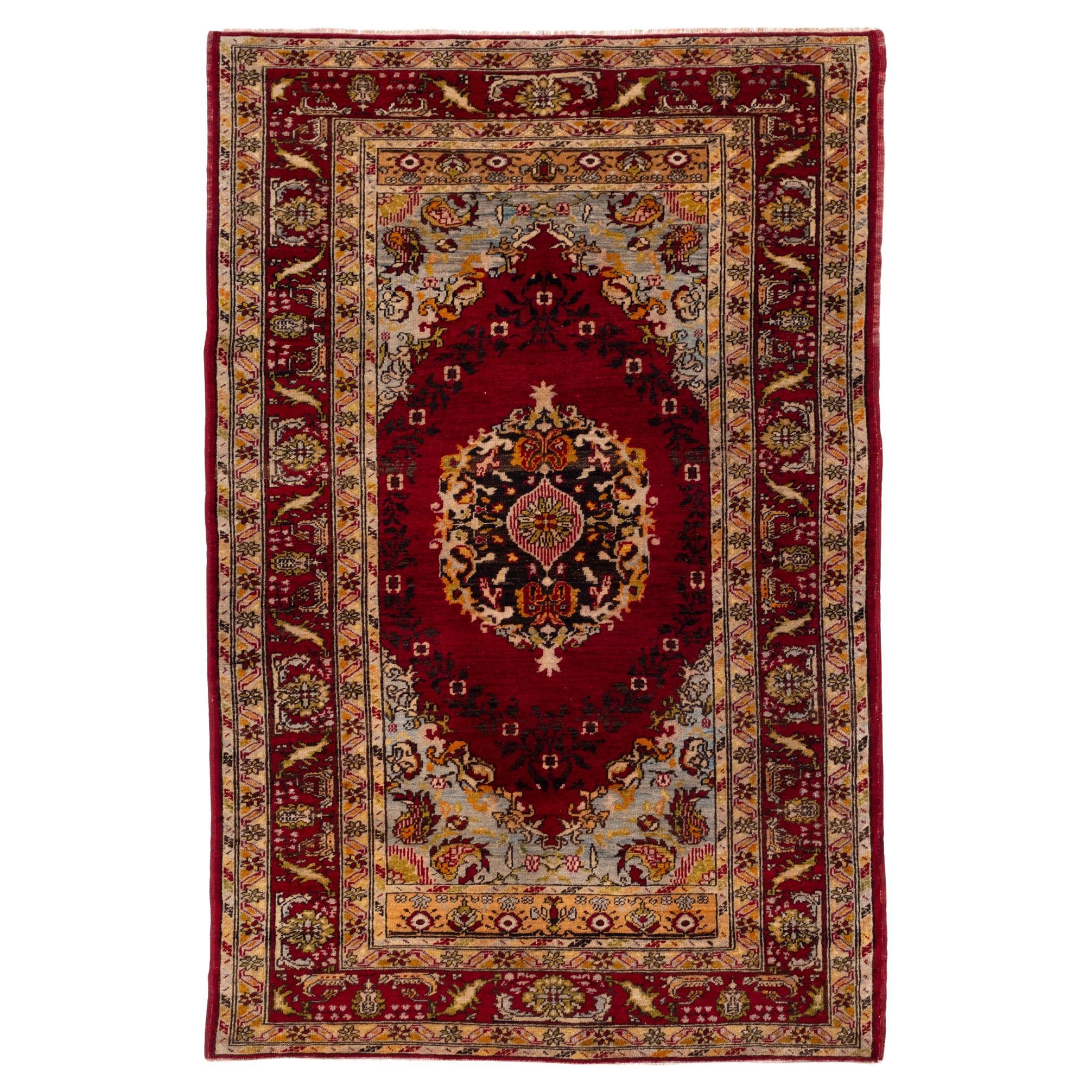 Vintage Old Village Rug Wool Hand Knotted Konya Central Anatolian Turkish Carpet