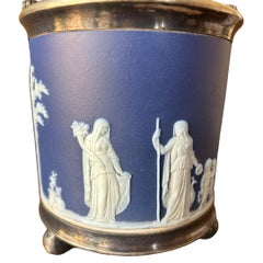 Vintage Old Wedgwood Dark Blue Jasperware Biscuit Barrel Cookie Jar Vessel