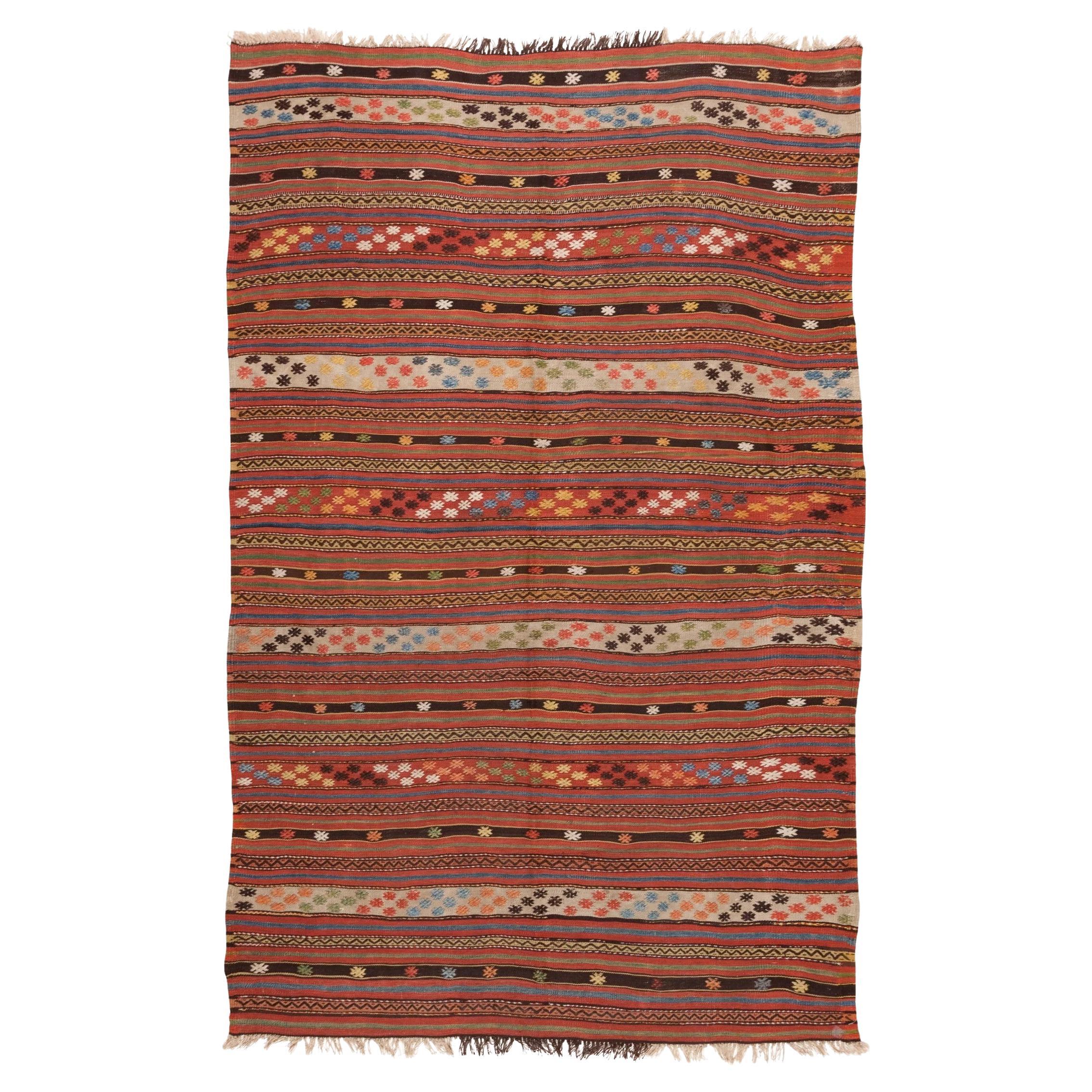 Vintage Old Western Anatolian Kilim Rug & Kilim Tappeto turco naturale a strisce orizzontali