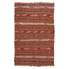Vintage Old Western Anatolian Kilim Rug & Kilim Tappeto turco naturale a strisce orizzontali