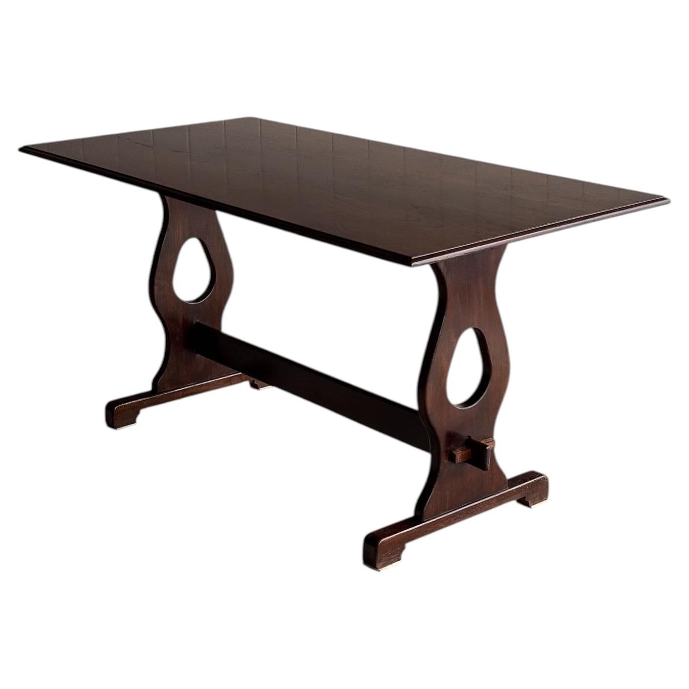 Antique English Country Oak Trestle Dining Table