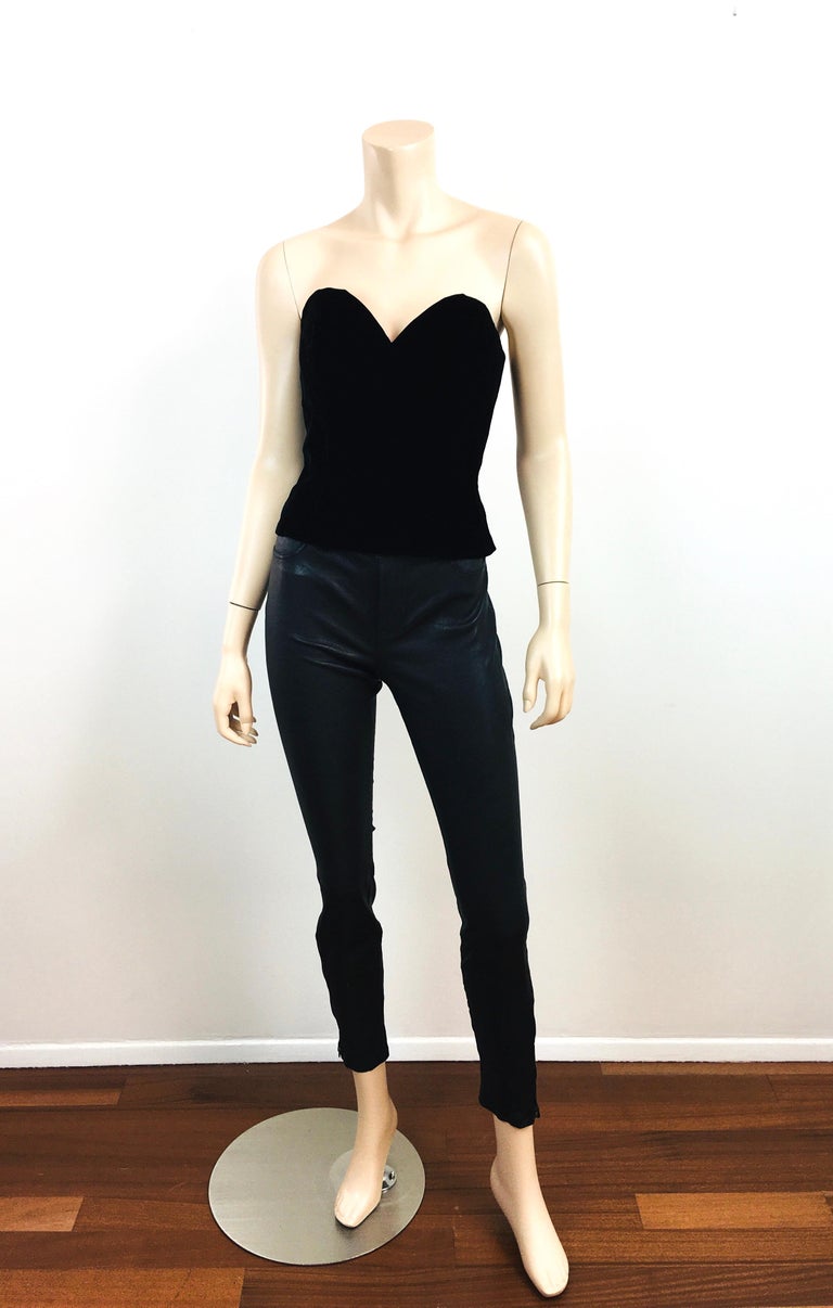 Vintage Oleg Cassini Black Tie Black Velvet Strapless Bustier Halter Top For Sale at 1stDibs