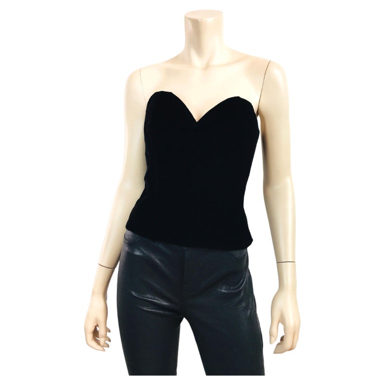Vintage Oleg Cassini Black Tie Black Velvet Strapless Bustier Halter Top For Sale at 1stDibs