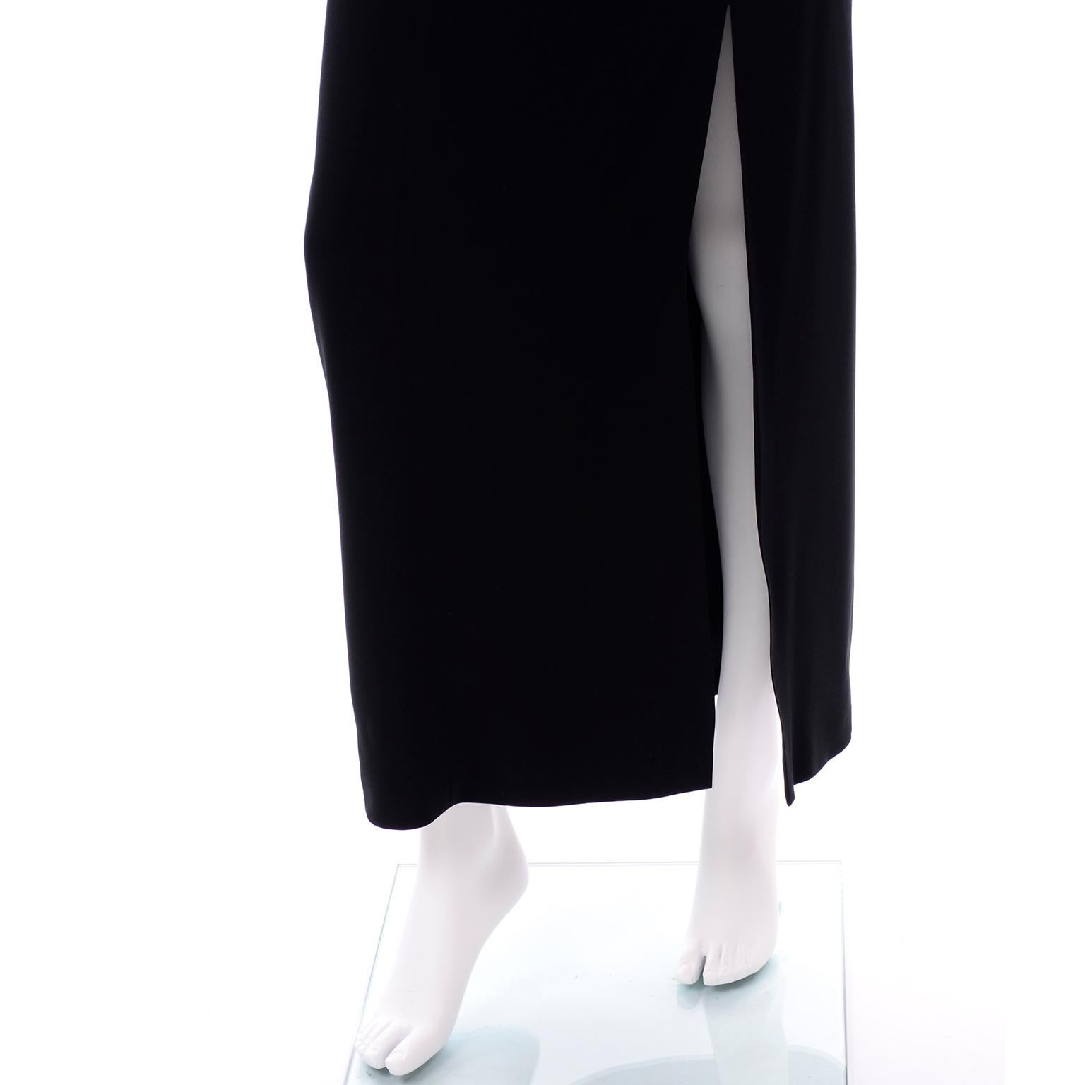 Vintage Oleg Cassini Beaded Evening Dress w Cutwork Bodice & Thigh High Slit For Sale 2