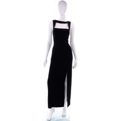 Vintage Oleg Cassini Beaded Evening Dress w Cutwork Bodice & Thigh High Slit