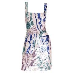 Vintage Oleg Cassini Colorful Floral Abstract Animal Print Sequin Evening Dress