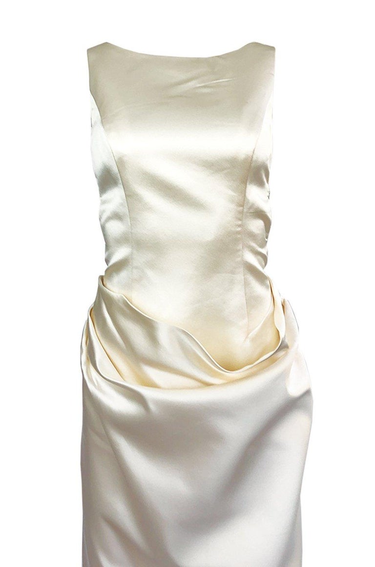 Vintage Oleg Cassini Couture Ivory Silk Satin Open Sided and V Back ...