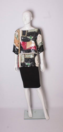 Vintage Oleg Cassini Multi Colour Sequin Top