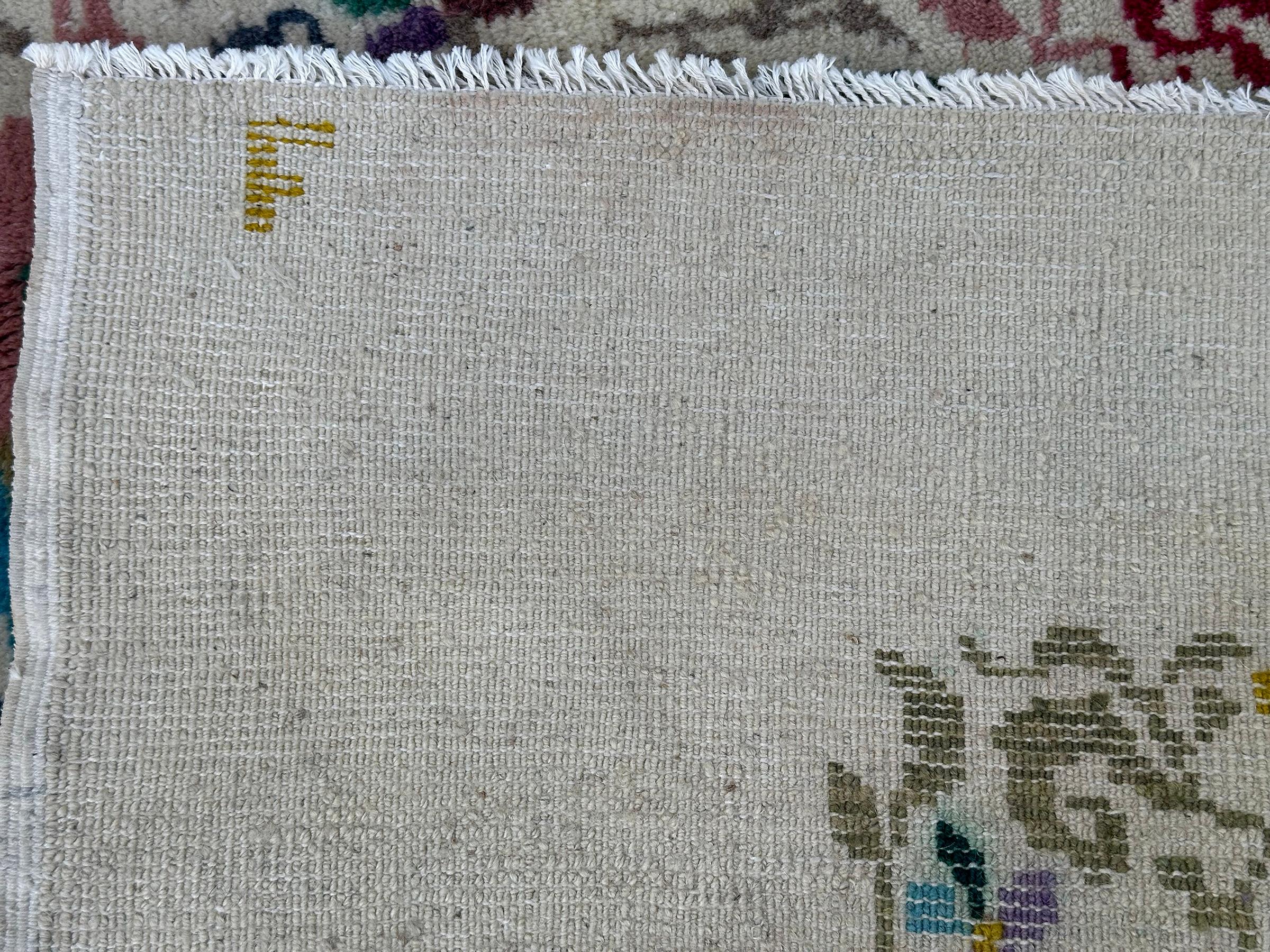 Vintage Olga Fisch Folk Art Ecuadorian Rug 125cmx145cm Tapestry 4x5 Beige c.1955 im Angebot 2