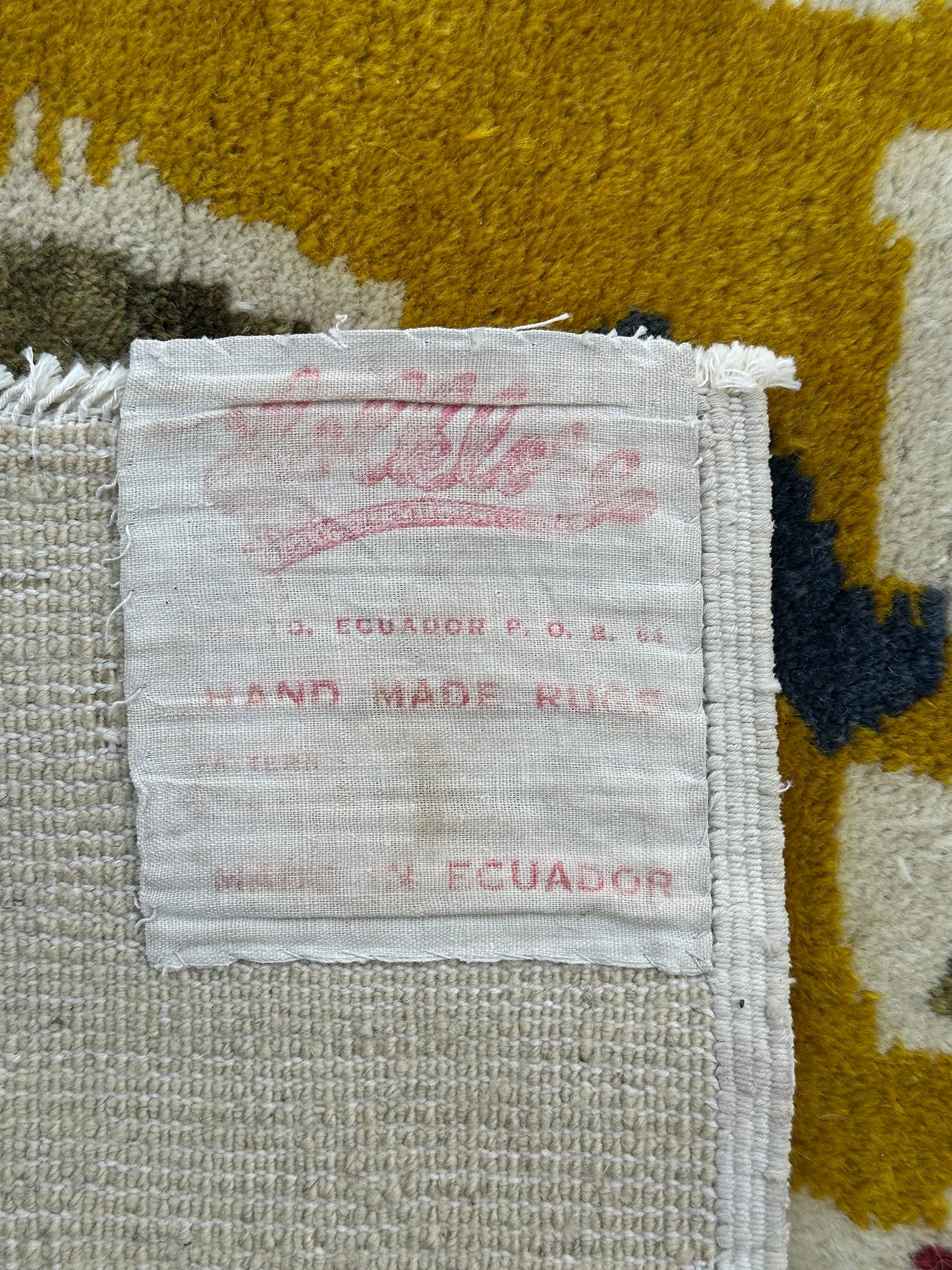 Vintage Olga Fisch Folk Art Ecuadorian Rug 125cmx145cm Tapestry 4x5 Beige c.1955 im Angebot 3