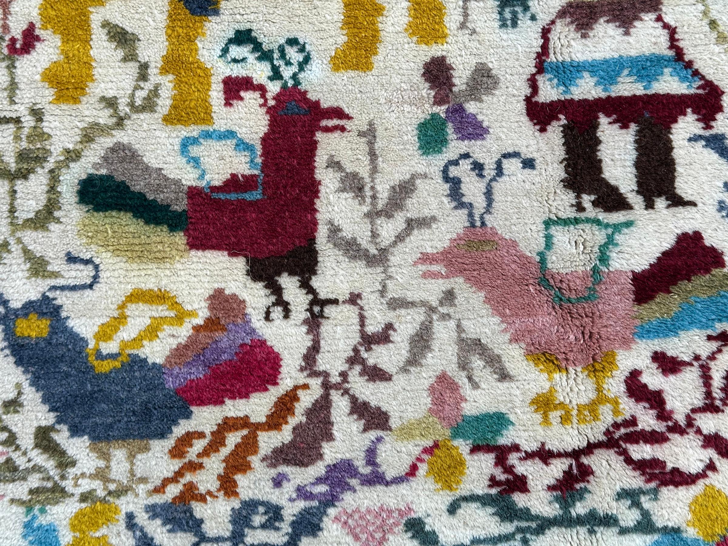 Vintage Olga Fisch Folk Art Ecuadorian Rug 125cmx145cm Tapestry 4x5 Beige c.1955 im Angebot 1