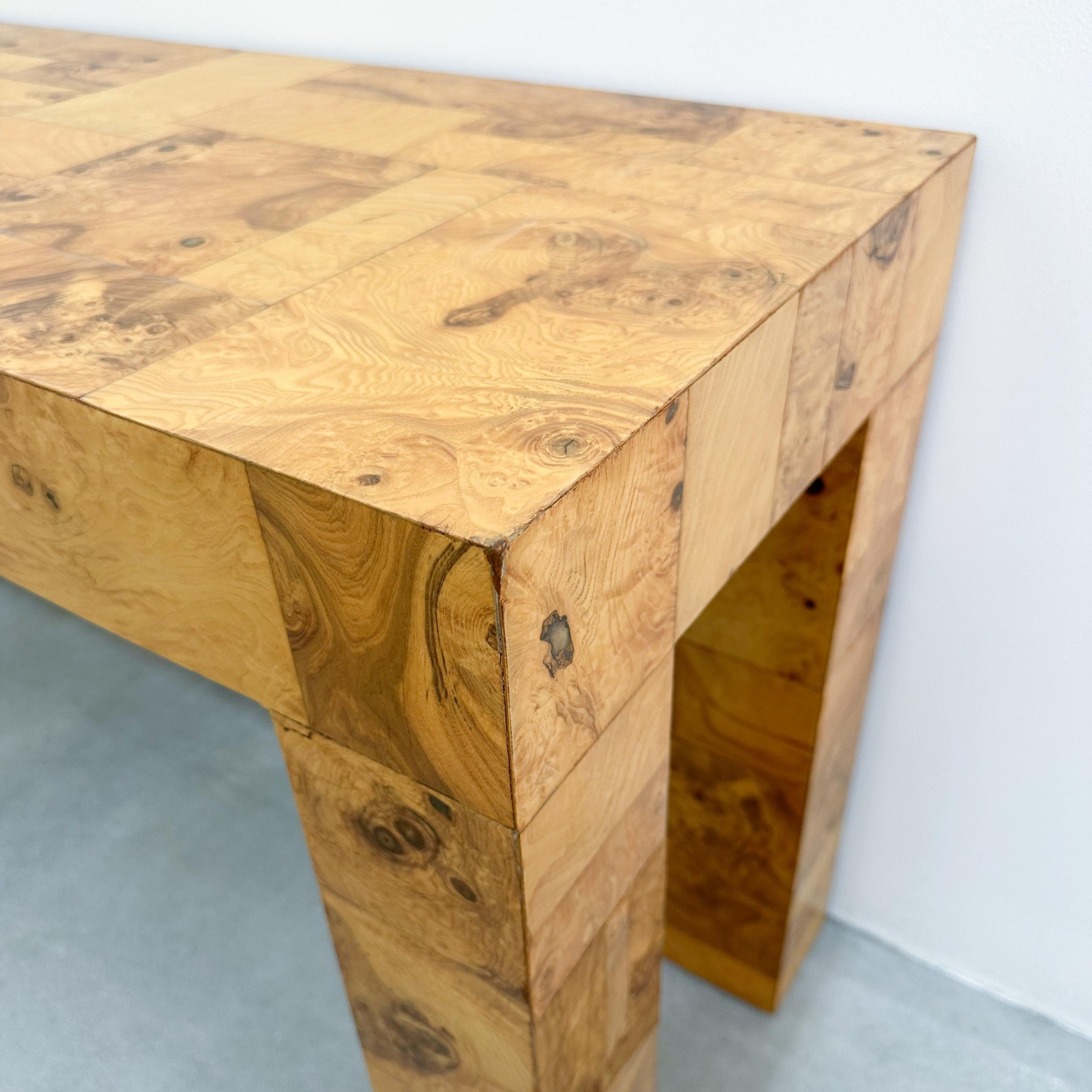 Vintage Olive Burl Wood Patchwork Console Sofa Table Entryway Table MCM Retro 70 3