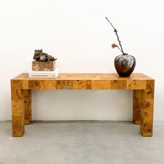 Vintage Olive Burl Wood Patchwork Console Sofa Table Entryway Table MCM Retro 70