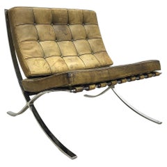Vintage Olive Green Barcelona Chair by Mies van der Rohe Knoll 1970s