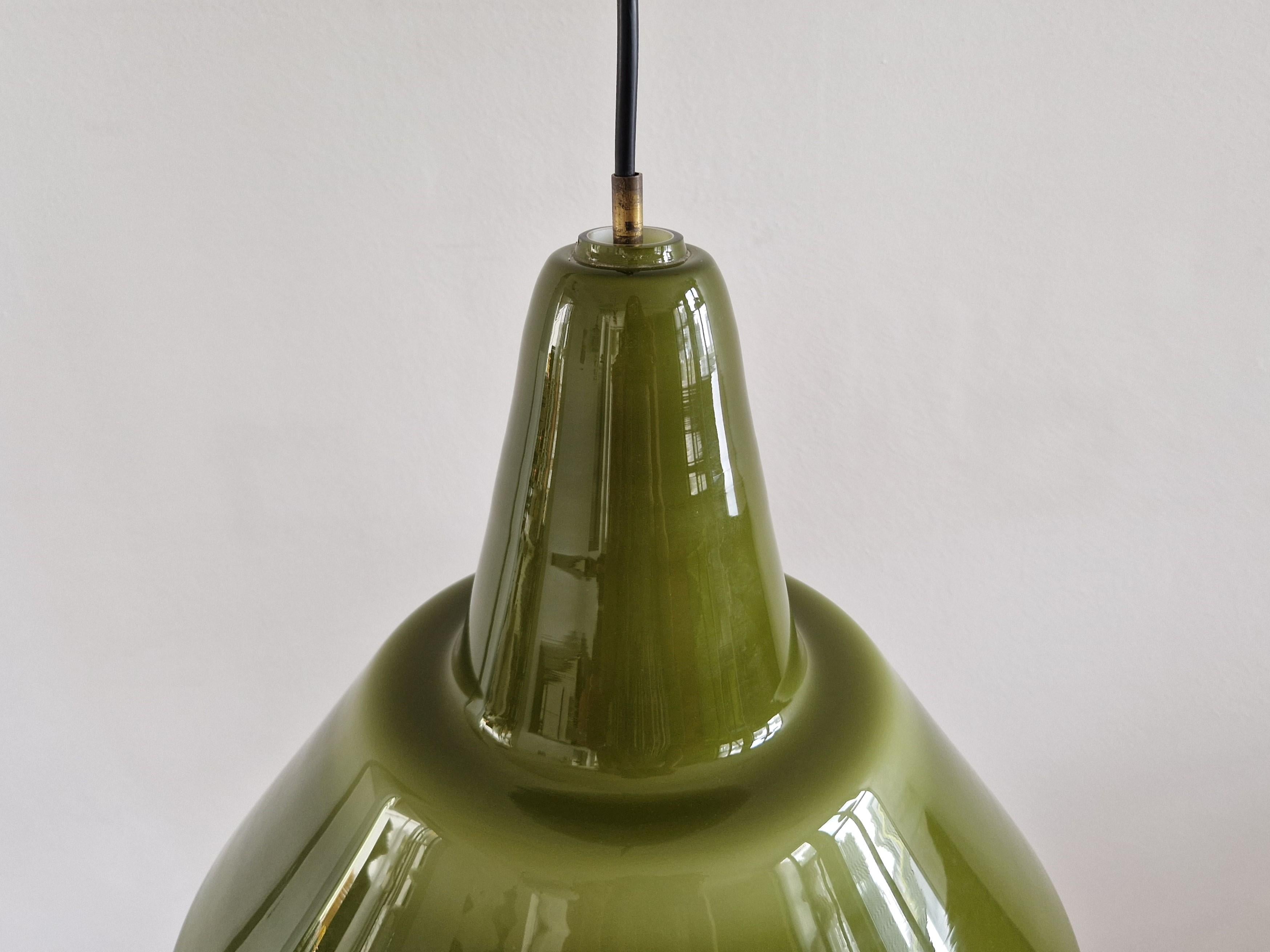 Mid-Century Modern Vintage olive green colored glass pendant lamp, 1960's/1970's