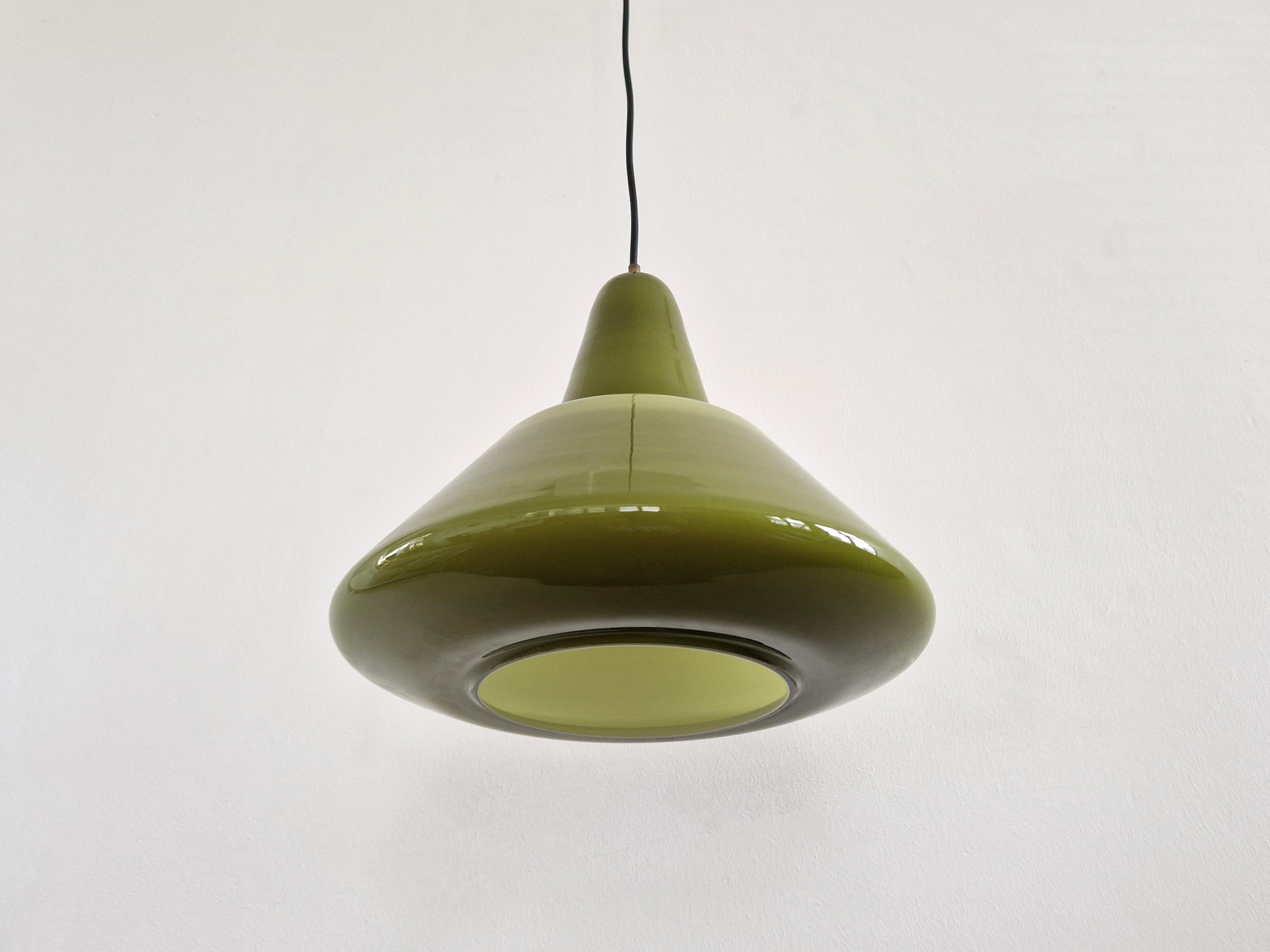 Danish Vintage olive green colored glass pendant lamp, 1960's/1970's