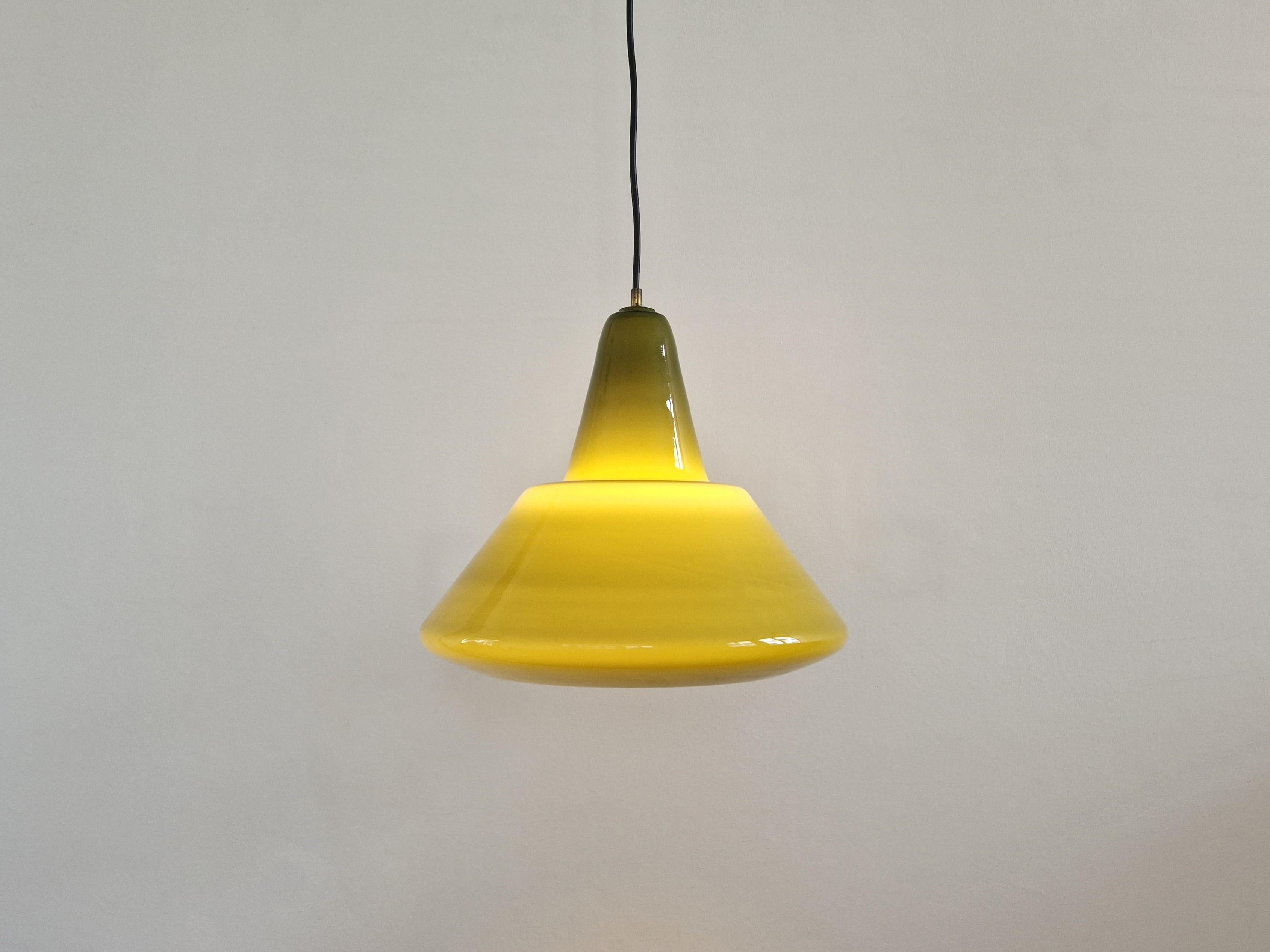 Glass Vintage olive green colored glass pendant lamp, 1960's/1970's