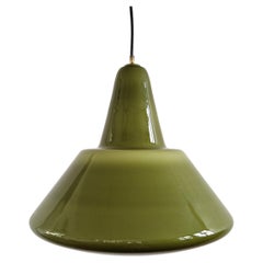 Vintage olive green colored glass pendant lamp, 1960's/1970's