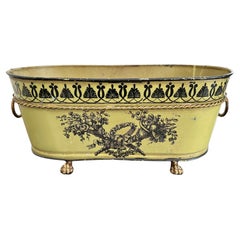 Cache-pot néoclassique vert olive vintage, fabriqué en Italie