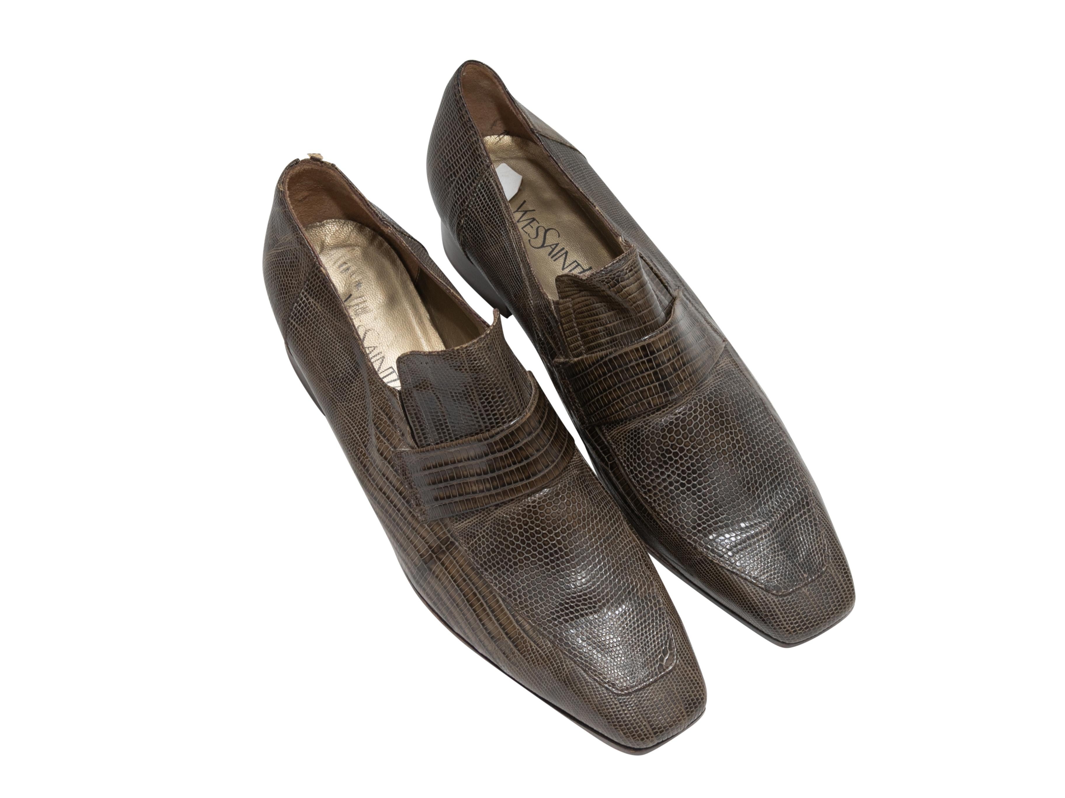 Vintage Olive Yves Saint Laurent Lizard Loafers Size 37 In Good Condition In New York, NY