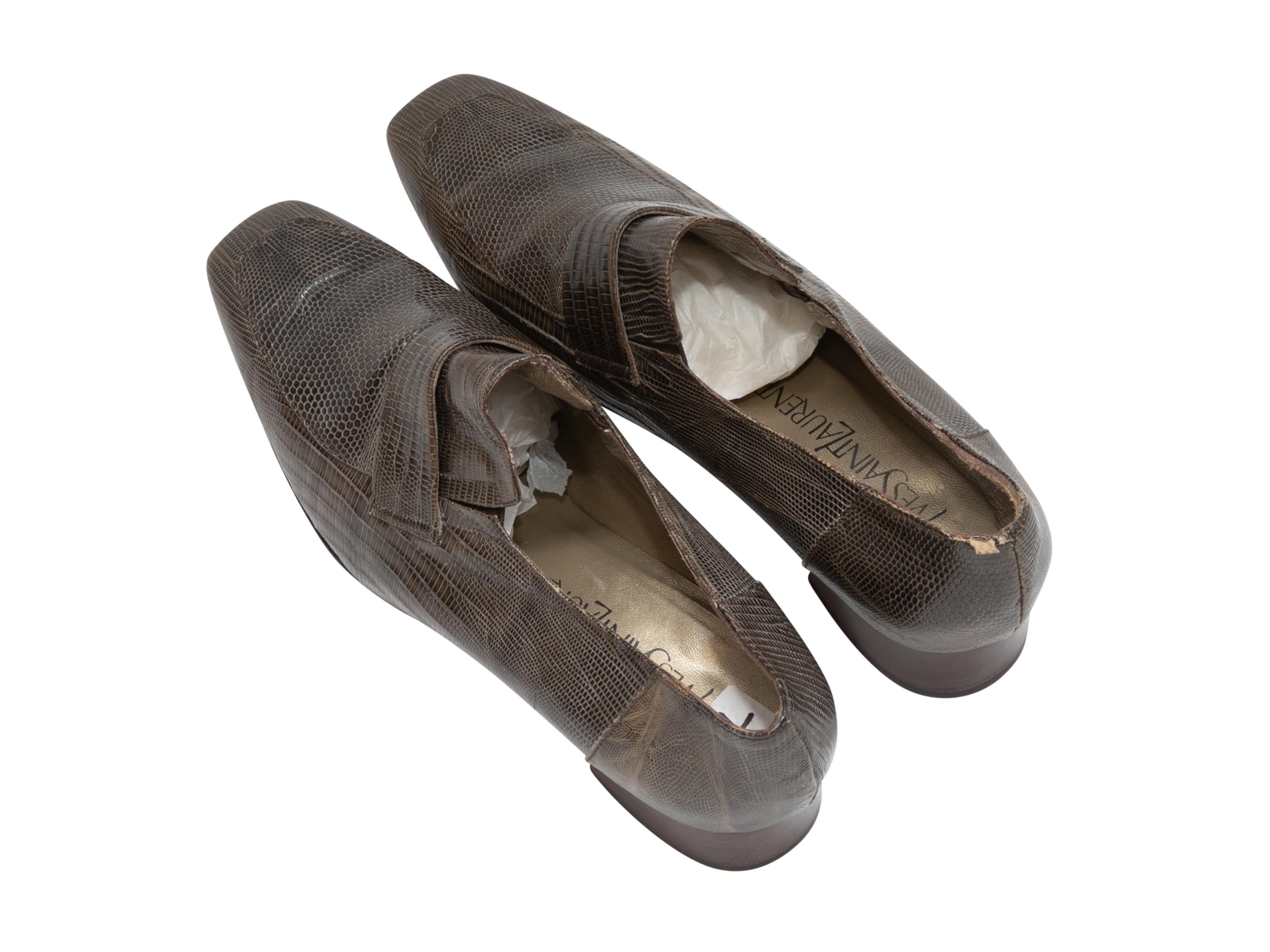 Women's Vintage Olive Yves Saint Laurent Lizard Loafers Size 37