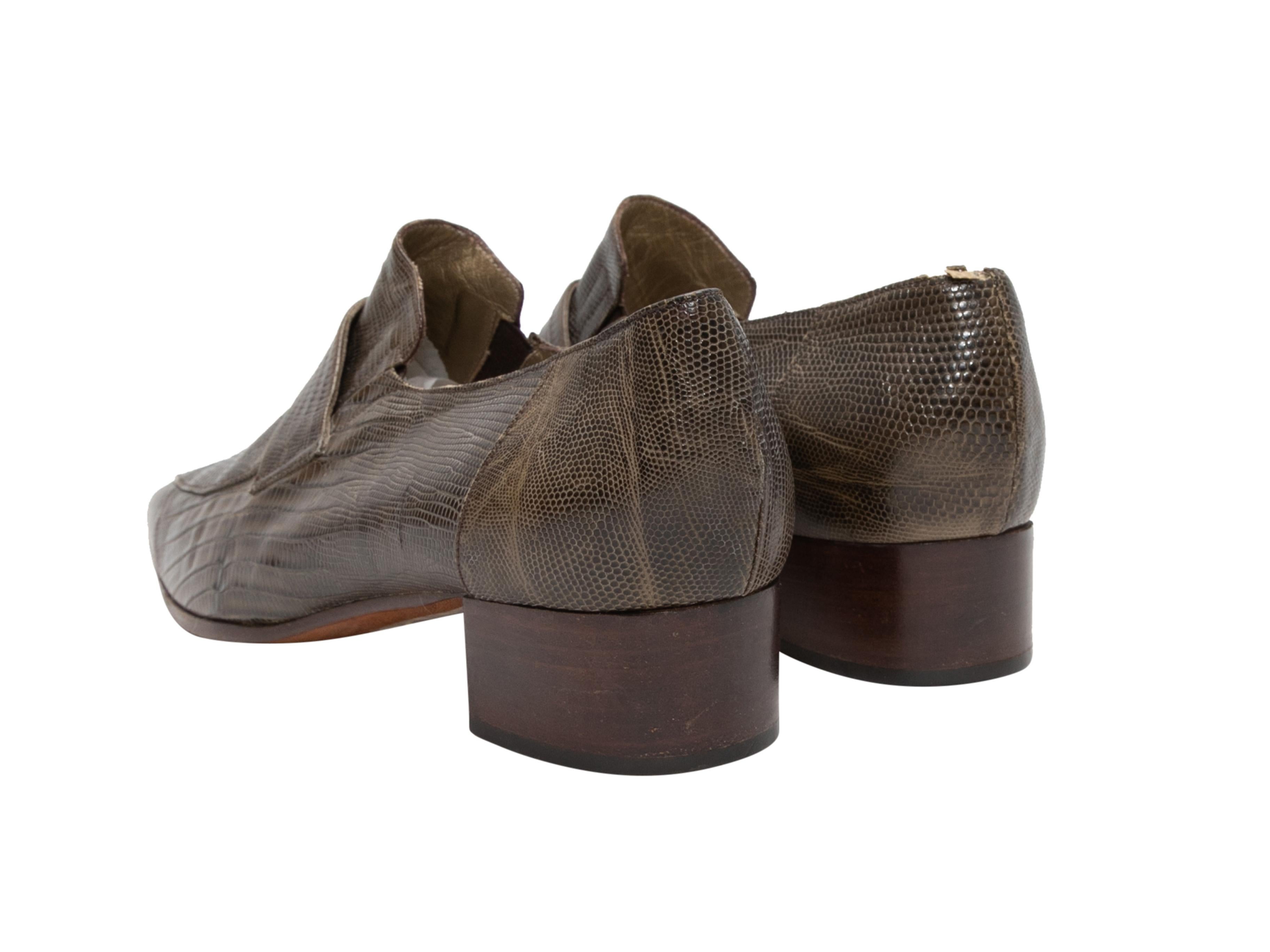 Vintage Olive Yves Saint Laurent Lizard Loafers Size 37 1