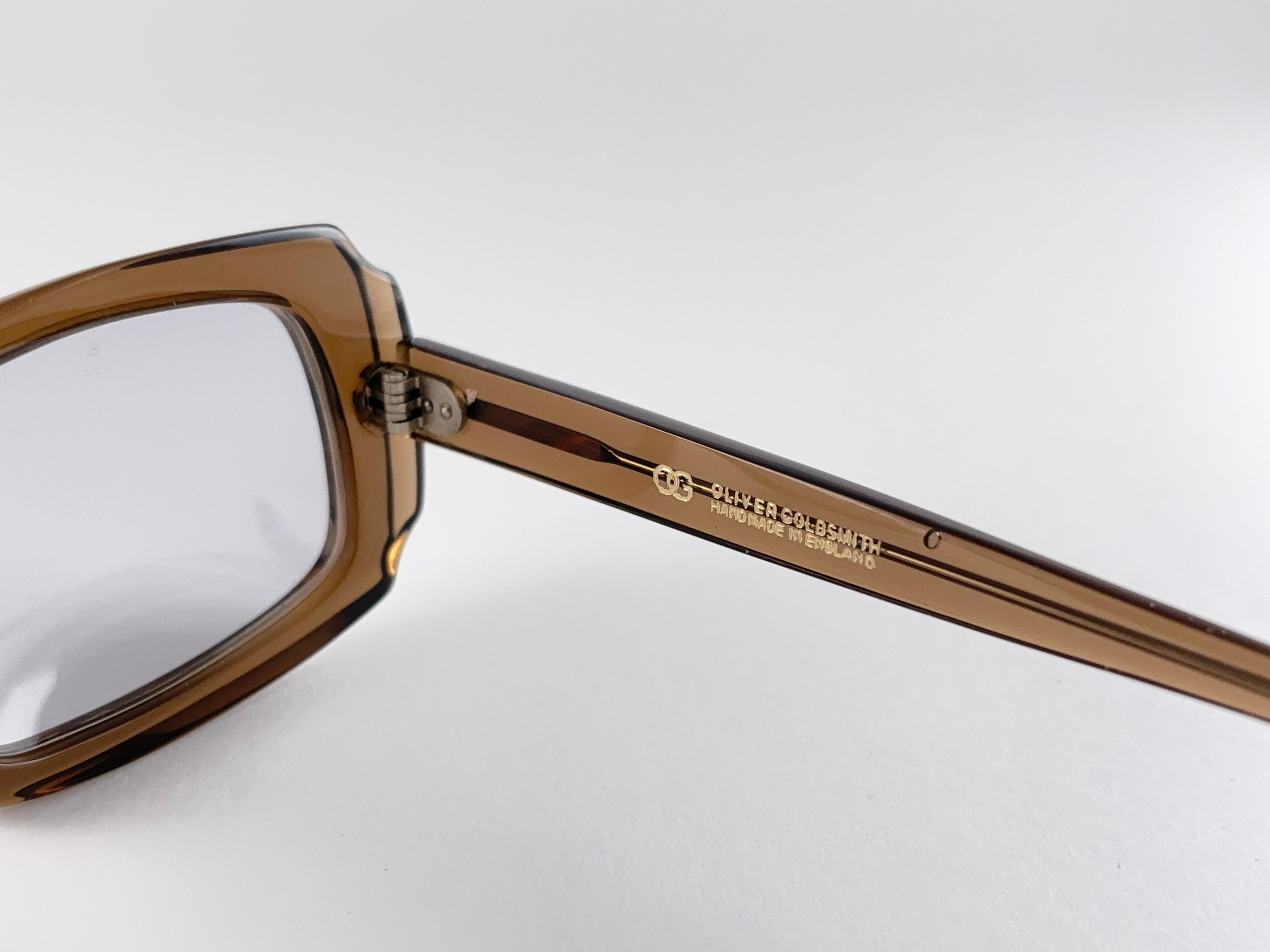 Women's or Men's Vintage Oliver Goldsmith 60'S Medium Brown Wide Sunglasses England Made For Sale