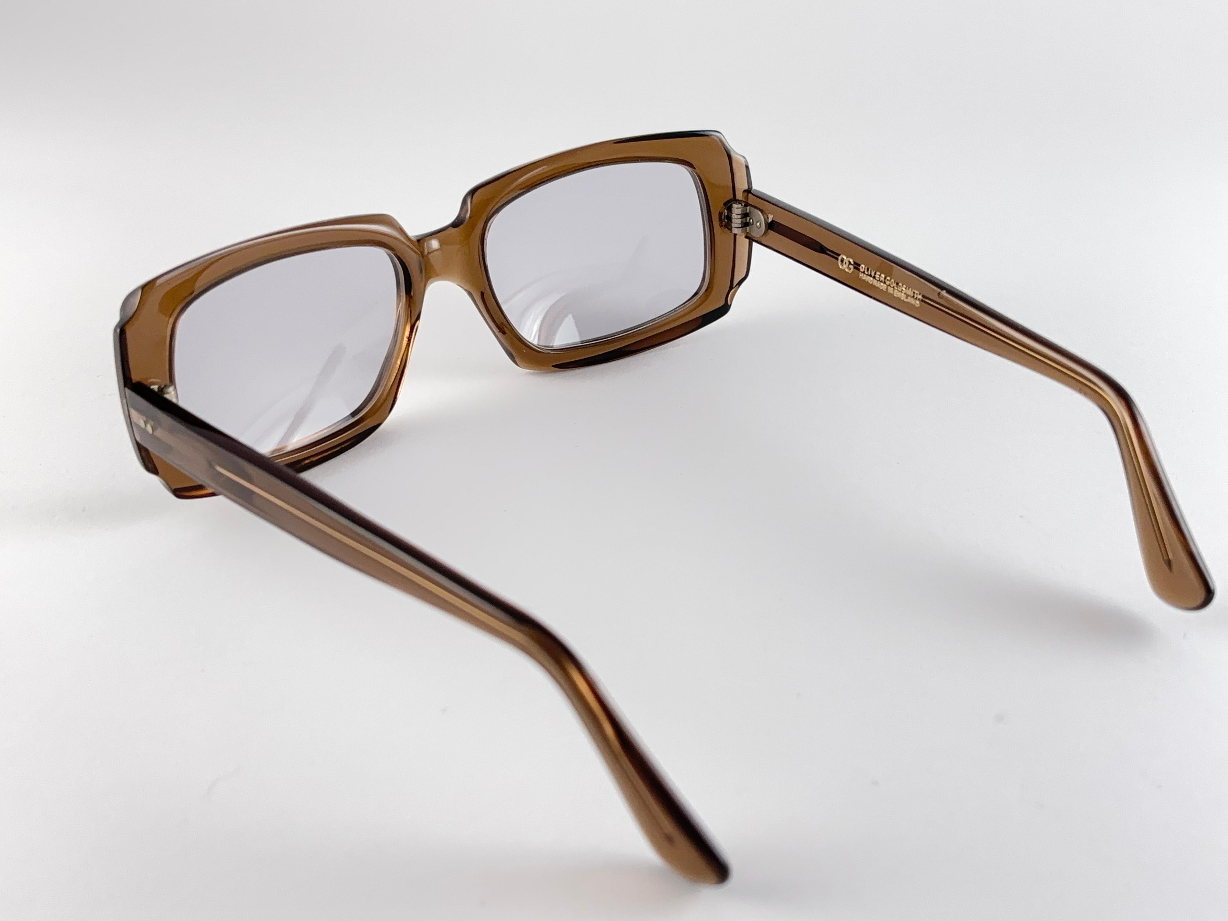 Vintage Oliver Goldsmith 60'S Medium Brown Wide Sunglasses England Made For Sale 2