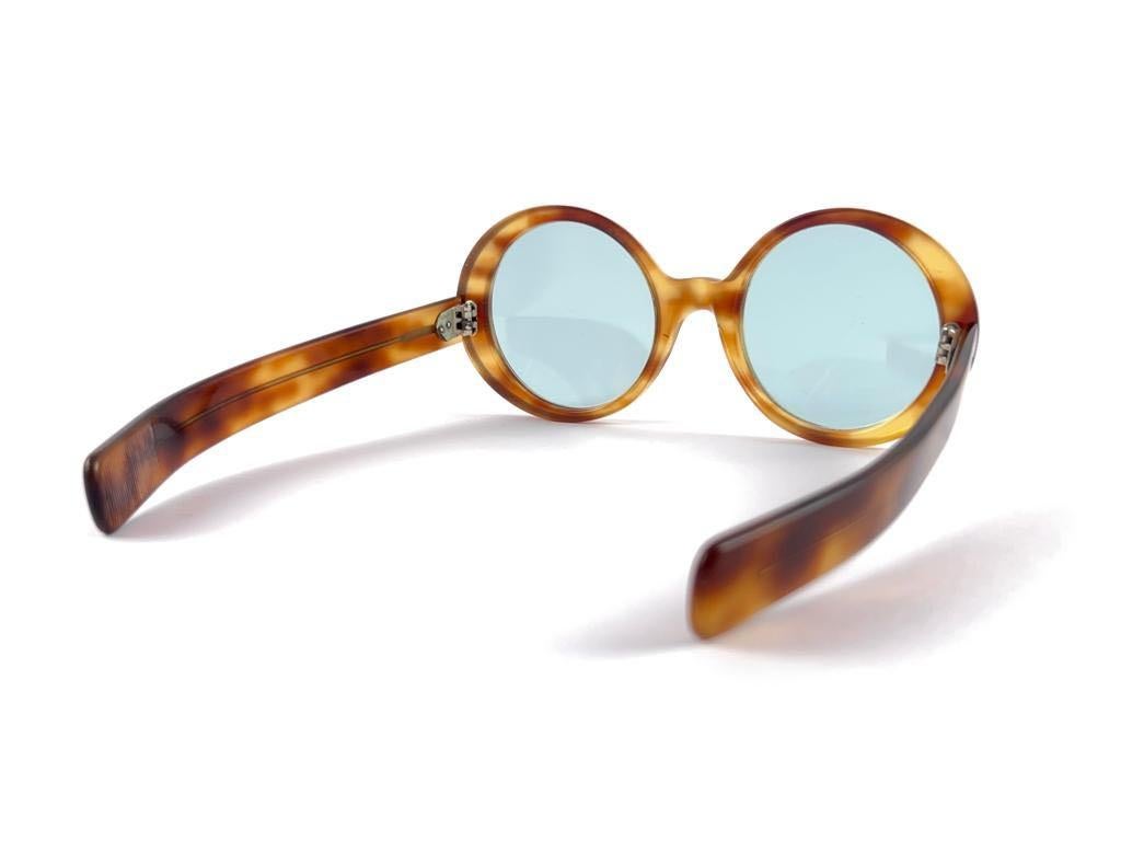 Gray Vintage Oliver Goldsmith Round Thick Tortoise Oversized 1970 England Sunglasses For Sale