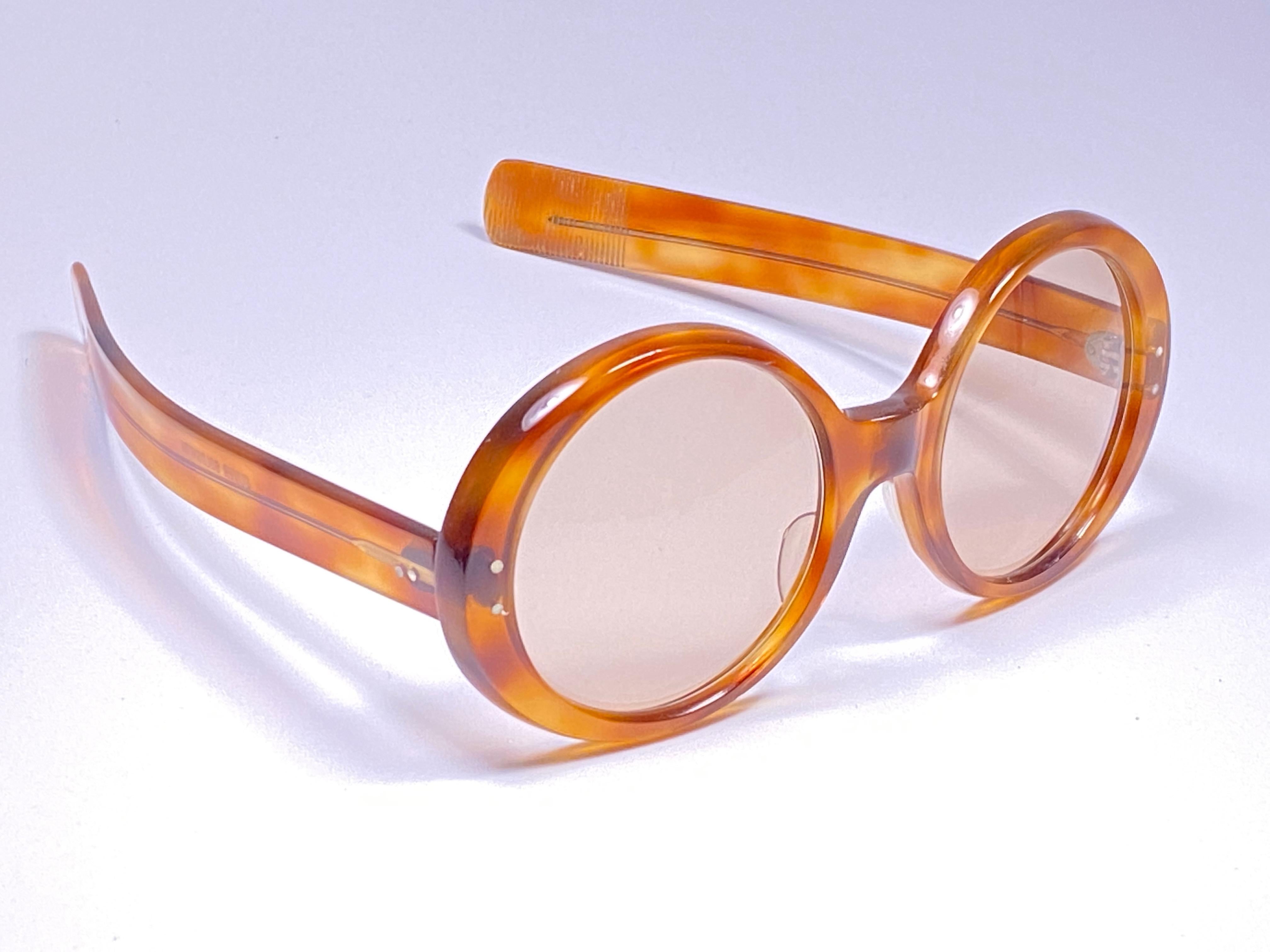 Beige Vintage Oliver Goldsmith Round Thick Tortoise Oversized 1970 England Sunglasses For Sale