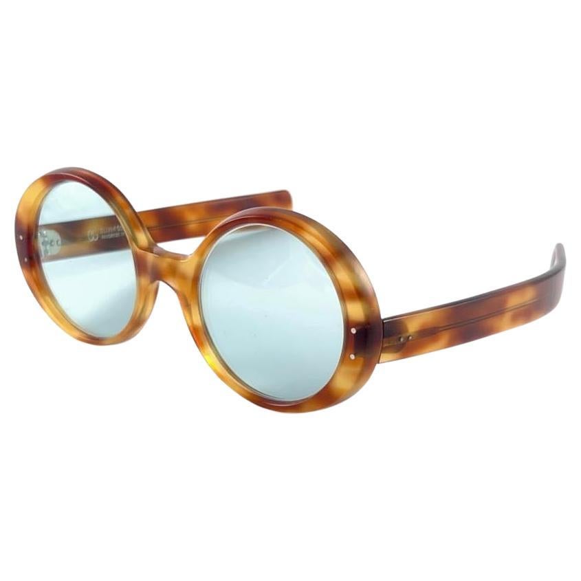 Vintage Oliver Goldsmith Round Thick Tortoise Oversized 1970 England Sunglasses For Sale