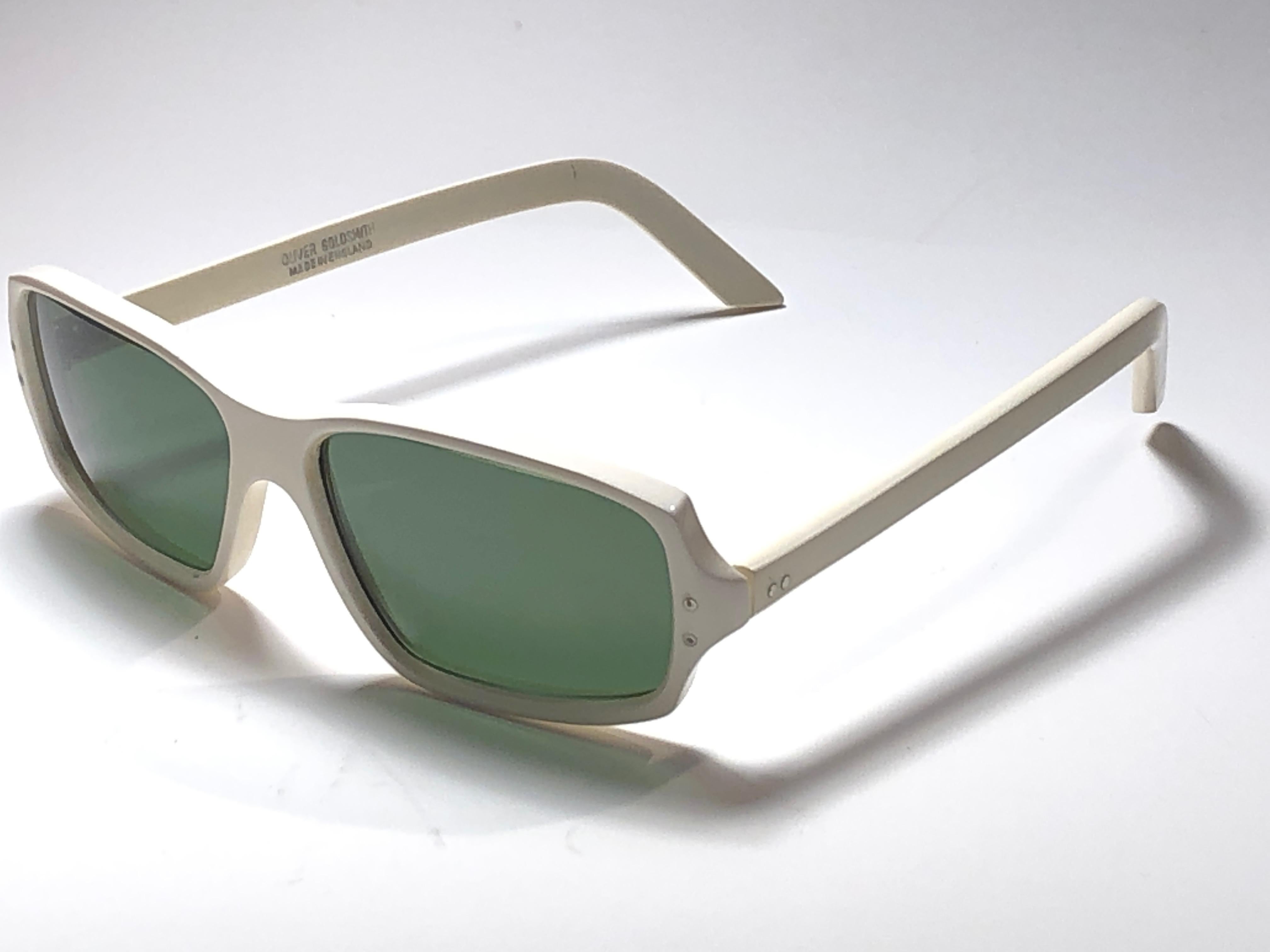 Gray Vintage Oliver Goldsmith Small White Frame 1970 Made in England Sunglasses For Sale