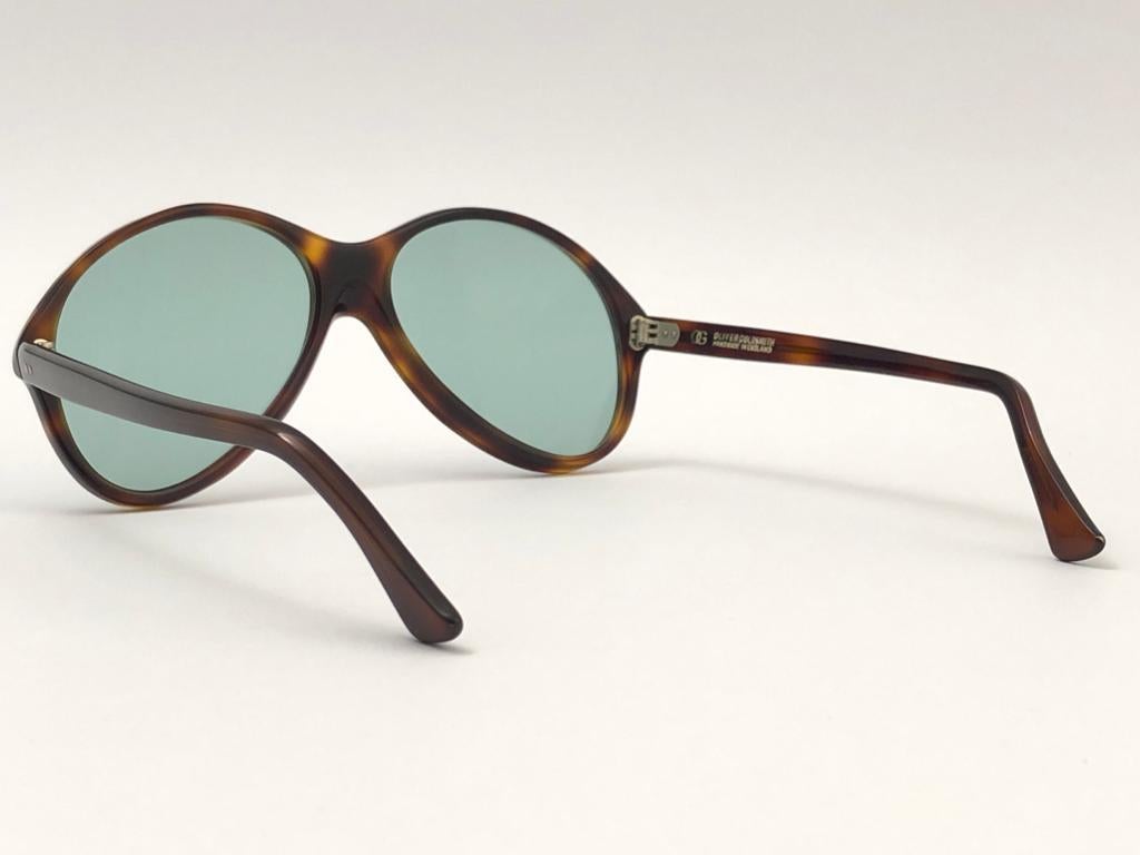 Blue Vintage Oliver Goldsmith Tortoise Oversized Flat Lens Made in England Sunglasses For Sale